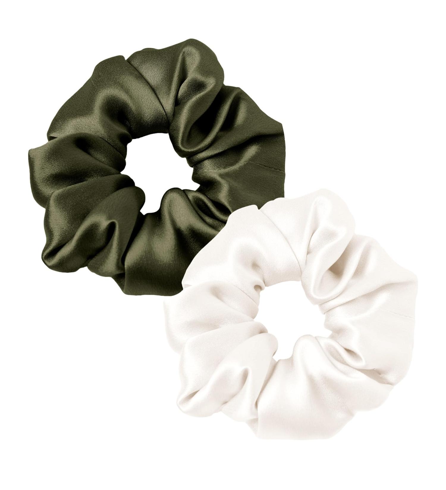 LILYSILK Silk Hair Scrunchies for Frizz Prevention 100% Mulberry Silk Hair Ties for Breakage Prevention Elastic ponytail Holders(Dark Olive+Ivory) - Buy Online on GoSupps.com