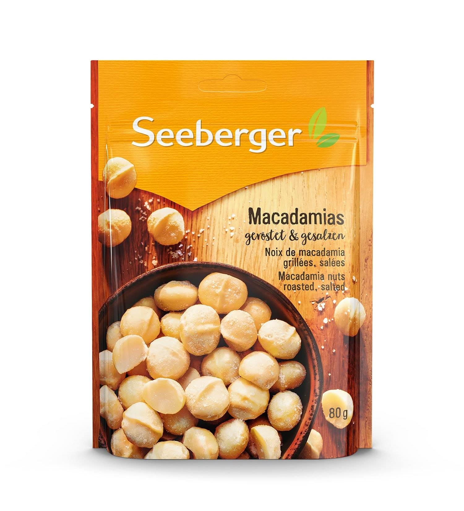 Buy Seeberger Roasted & Salted Macadamias - Vegan Finely Refined Nuts (13 x 80g) - Intense Nutty Flavor - International Shipping Available - Buy Online on GoSupps.com