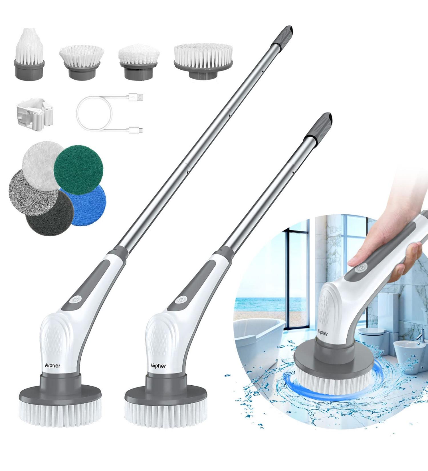 Electric Spin Scrubber Airpher 10 in 1 Cordless Cleaning Brush IPX8 | Power Shower Scrubber for Bathroom, Tub, Tile, Floor, Kitchen, Window | 9 Replaceable Brush Heads - Buy Online on GoSupps.com