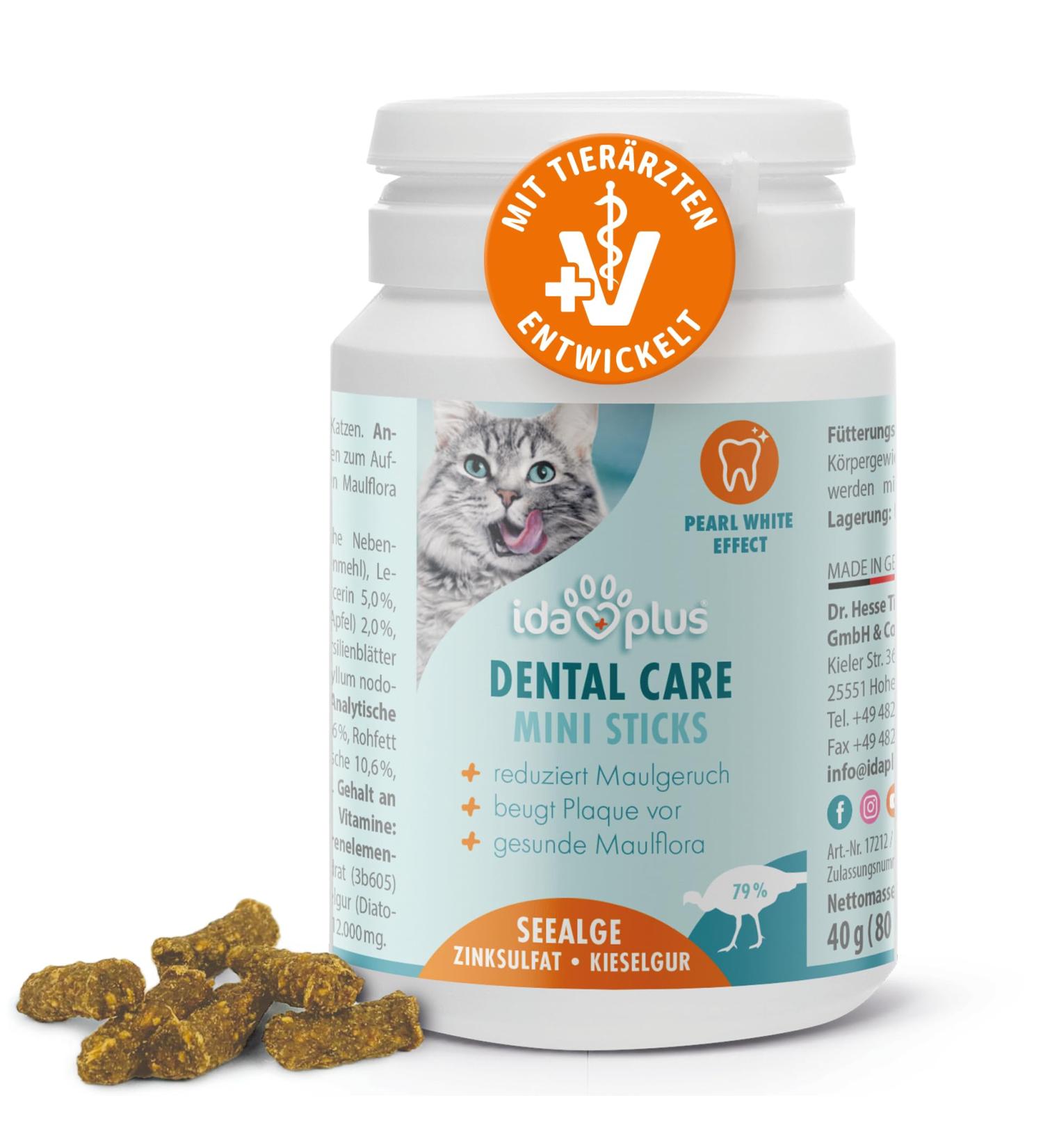 Ida Plus Dental Care Mini Sticks for Cats - Anti-Plaque Treats Freshens Breath Cleans Teeth - 80 Delicious Pieces - Buy Online on GoSupps.com