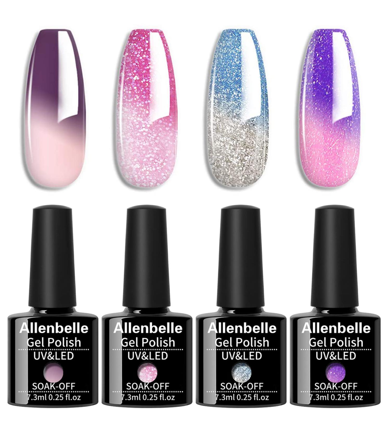 Allenbelle Mood Chameleon Colour Changing Gel Nail Polish Set - Purple, Pink, Red, Blue, Lavender to Milk - Soak Off UV LED Thermal Temperature Art Manicure Kit 016 - Buy Online on GoSupps.com