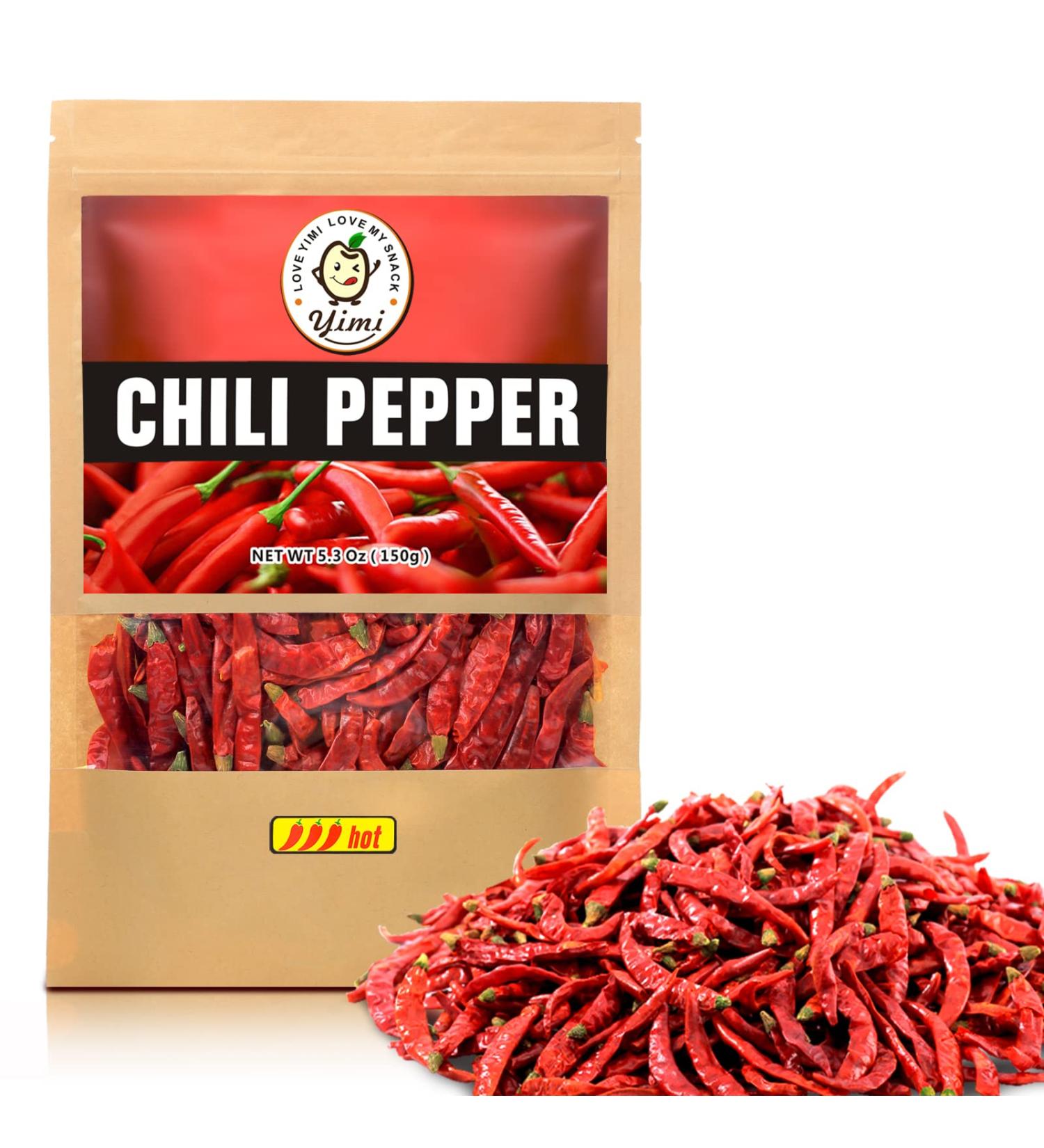 Yimi Whole Dried Chilies 5.3oz - Chinese Red Chili Pepper for Hot Chili Oil and Hotpot - Organic, Non-GMO, Gluten-Free - Perfect Halloween Gift - Buy Online on GoSupps.com