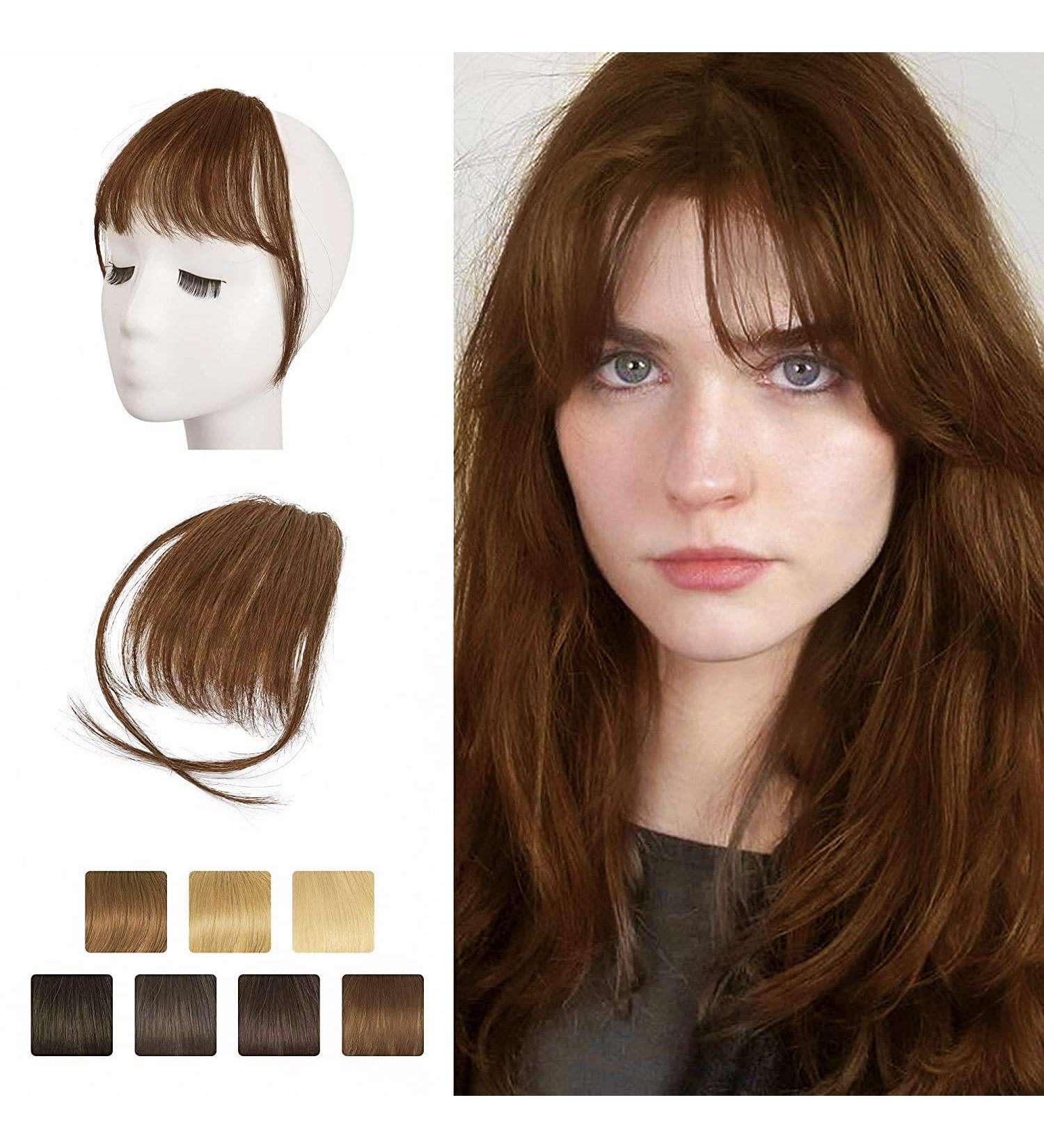 BARSDAR Clip in Fringe Human Hair 100% Real Hair Extensions - 6# Medium Brown French Bangs for Women - Buy Online on GoSupps.com