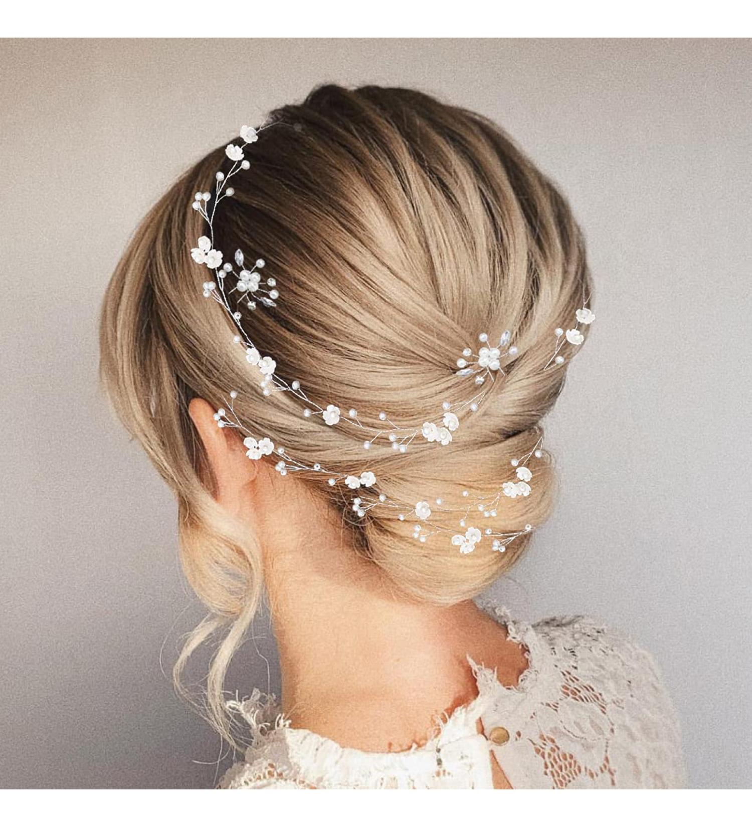 Bridal Wedding Hair Vine with Pearl and Crystal Beads - Extra Long Headpiece for Women and Girls (Silver) - Buy Online on GoSupps.com