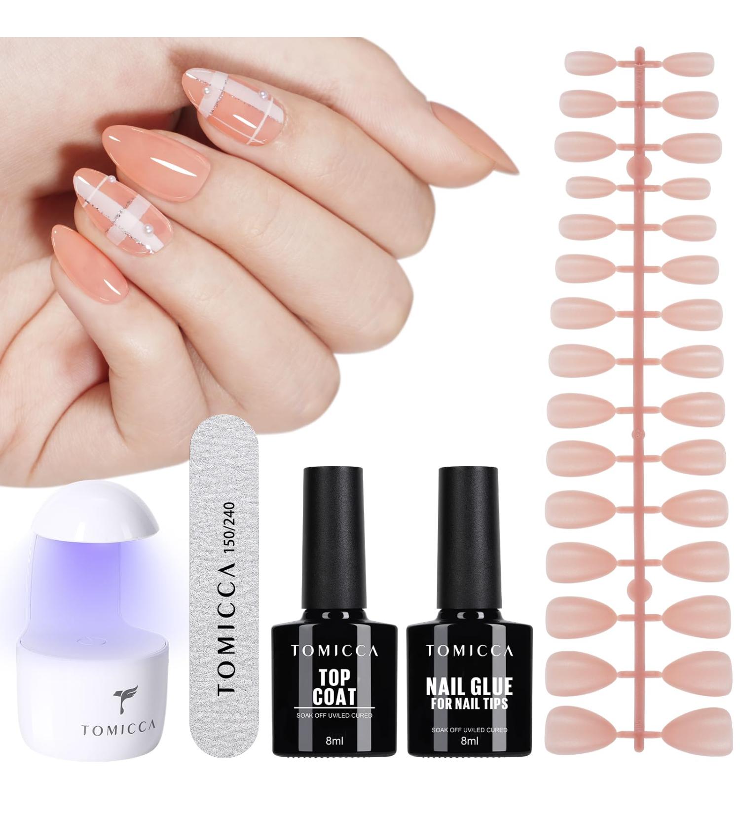 TOMICCA Soft Gel Nail Tips and Glue Kit | DIY Nail Extension Kit with Almond Nail Tips & UV LED Lamp | Nude Almond Nails Art Set - Buy Online on GoSupps.com