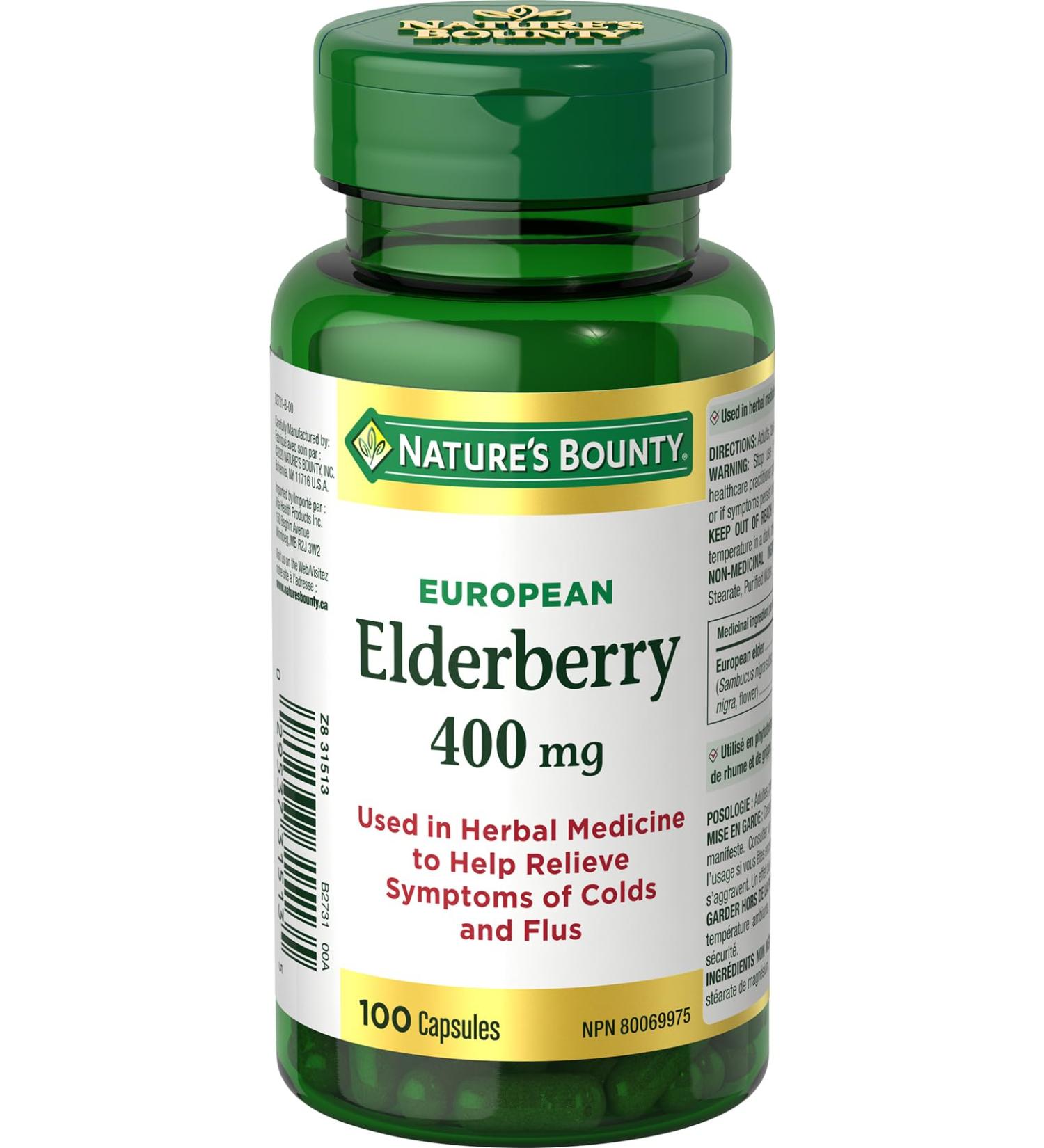 Nature's Bounty Elderberry 400 Mg Help relieve symptoms of colds and flus 100 Capsules - Buy Online on GoSupps.com