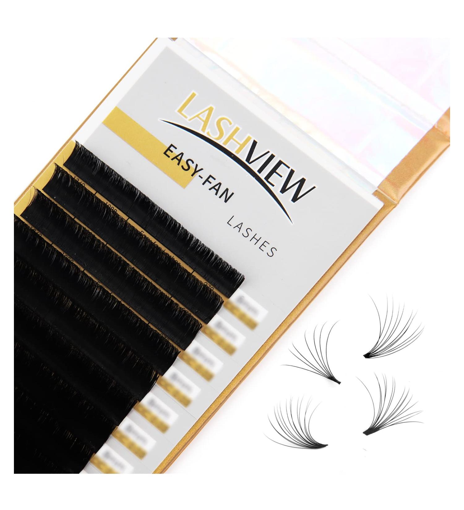 LASHVIEW Easy Fan Volume Lashes - Silk Semi-permanent Handmade Auto-Fan Eyelashes (0.07-C 8-15mm Mixed) for Professional Salon Use - Buy Online on GoSupps.com