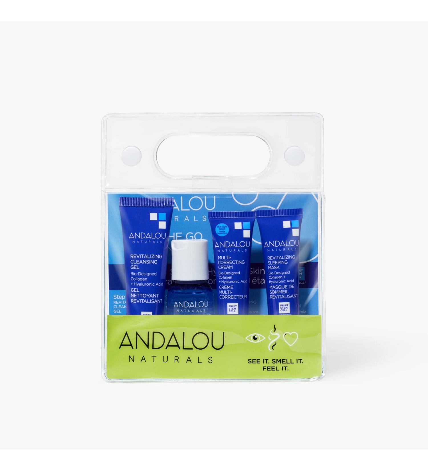 Andalou Naturals On The Go Essentials - Deep Hydration Routine in TSA-Approved Reusable Bag (4 Pcs) - Buy Online on GoSupps.com