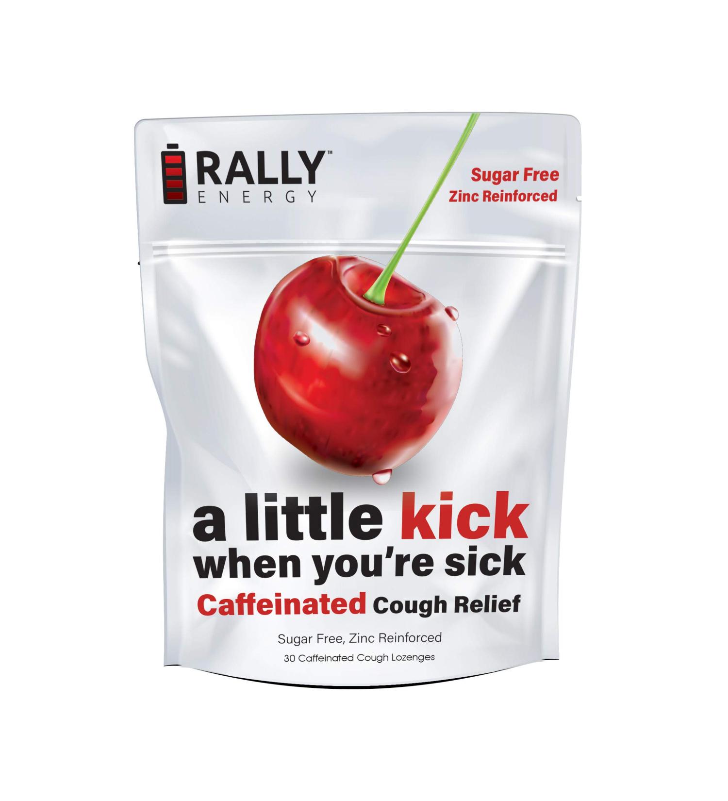 Rally Energy Sugar Free Cherry Flavor Cough Drops Cough Relief with Caffeinated Zinc Reinforced Lozenges Boost Your Energy Focus and Productivity - Zero Calorie Throat Lozenges (30 Units)