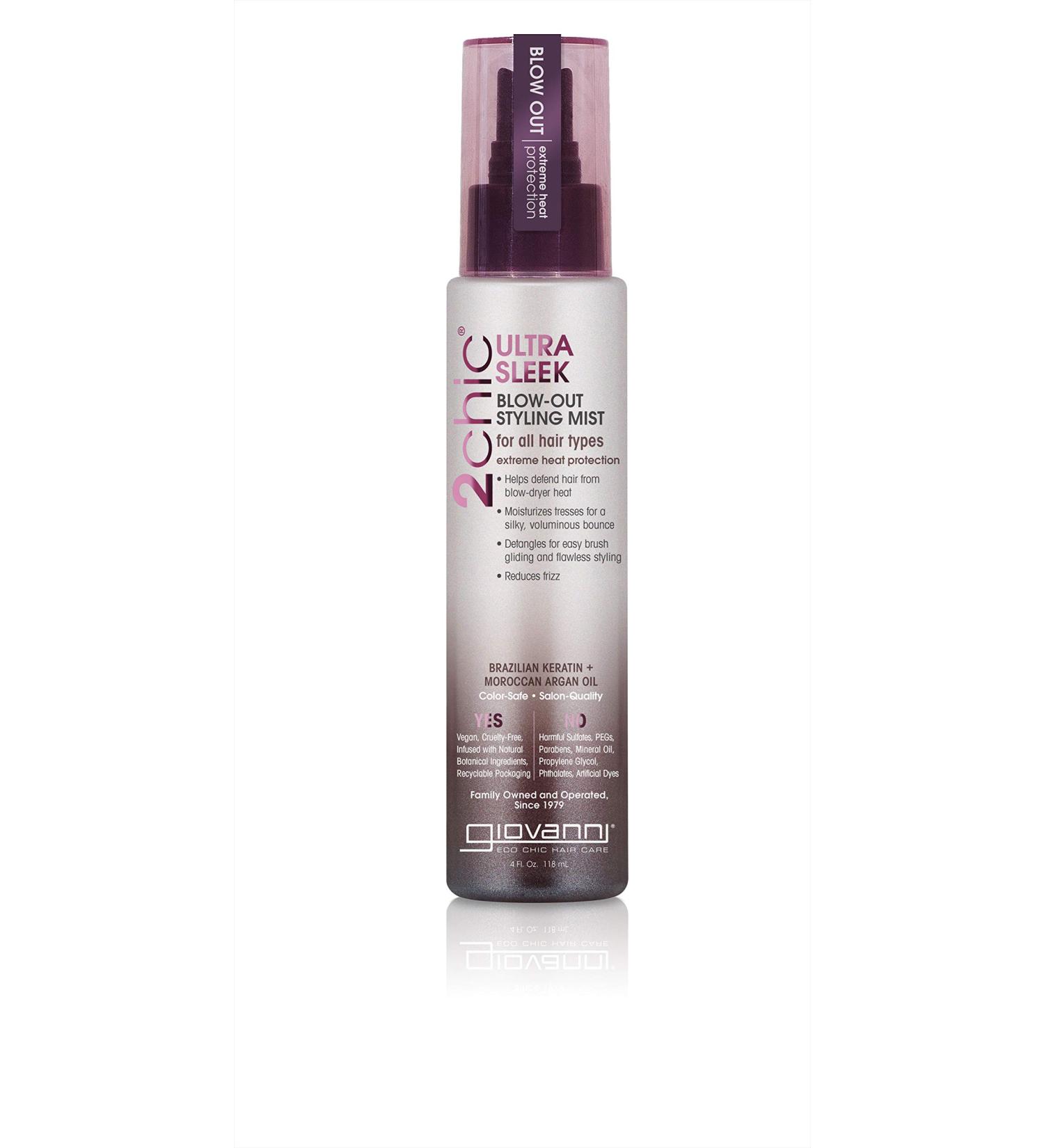 GIOVANNI 2chic Ultra-Sleek Blow Out Styling Mist Spray 4 oz. - Moroccan Argan Oil & Keratin | Heat Protection, Color Safe, Paraben Free - Buy Online on GoSupps.com