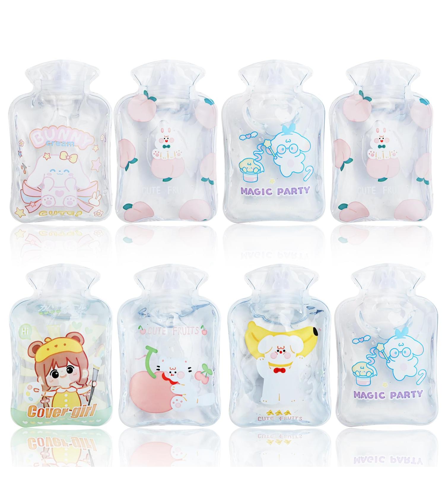8-Piece Mini Hot Water Bottles - Cute Cartoon Hand Warmers & Ice Packs - Transparent Pocket Size - Buy Online on GoSupps.com