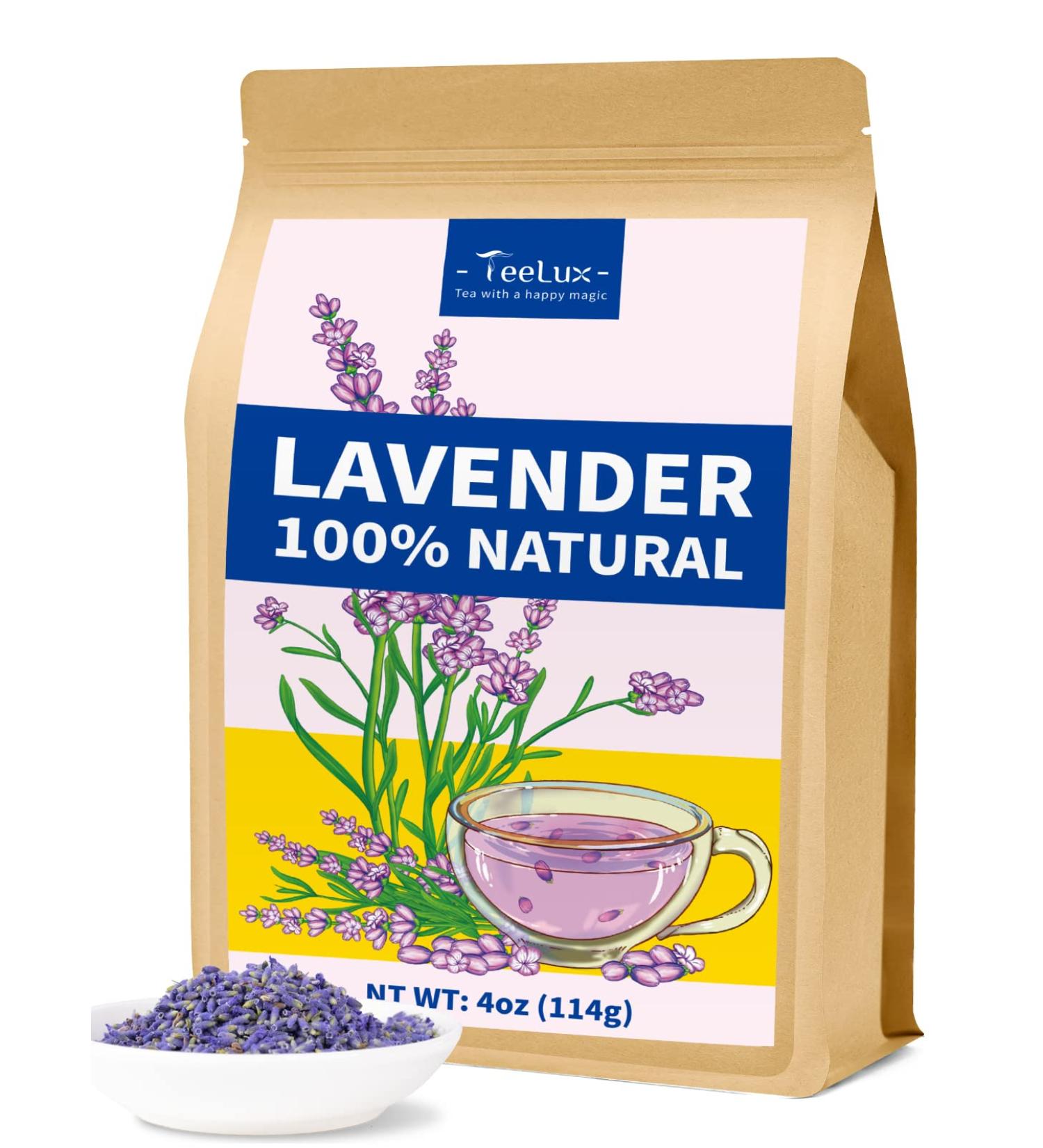 TeeLux Dried Lavender Flowers Tea Edible Caffeine Free Herbal Tea 114g Natural Fragrant Lavender Buds Use for Drinking Cooking Baking Essential Oil Lavender Bags or Satchets Lavender 114g (Pack of 1) - Buy Online on GoSupps.com