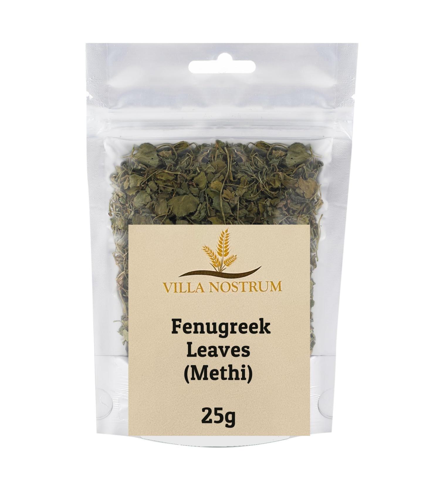 Dried Fenugreek Leaves (Methi) 25g by Villa Nostrum - Indian Spices Kasoori Methi Curries Teas Strong Flavor - Buy Online on GoSupps.com