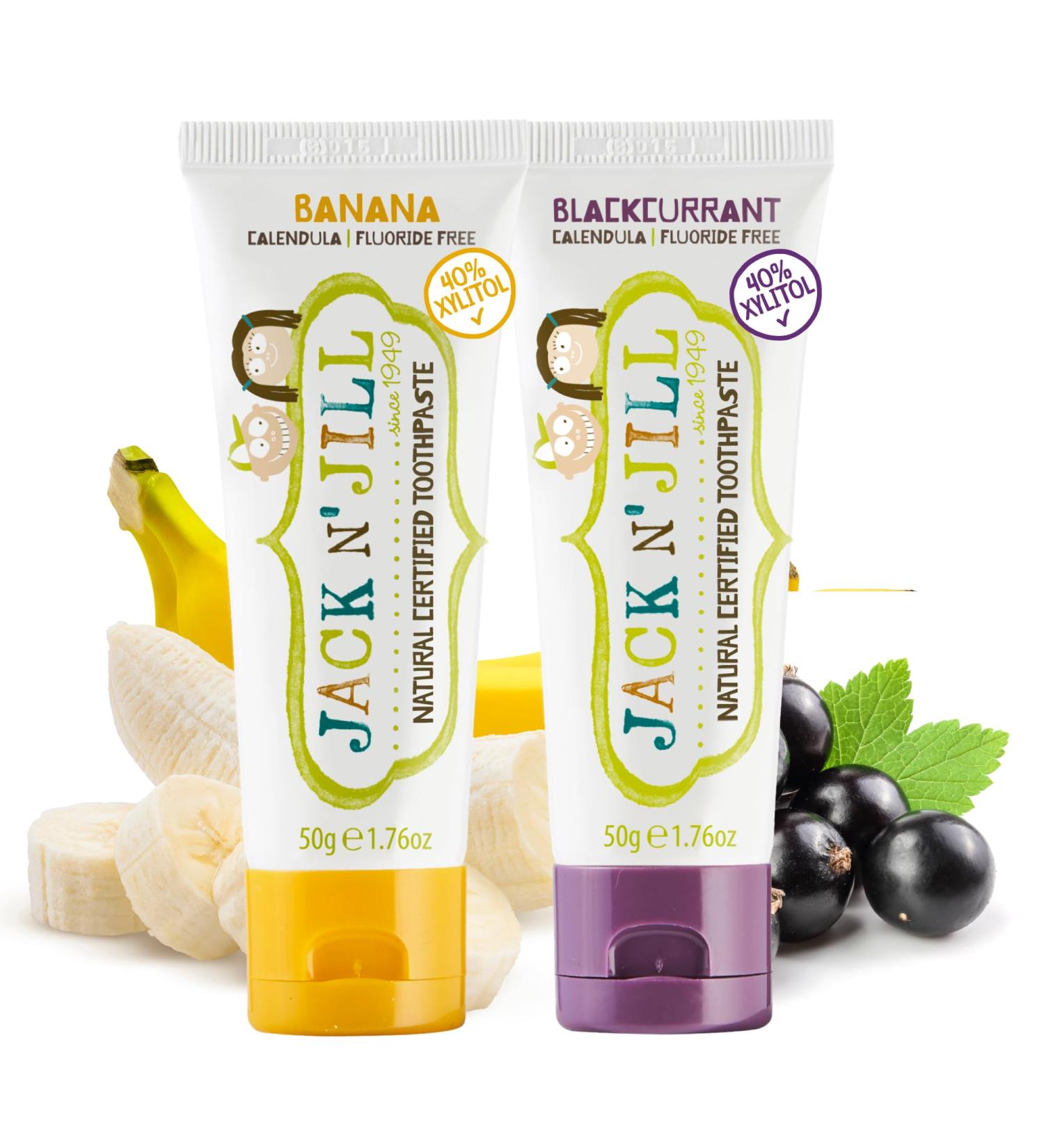 Jack N' Jill Kids Natural Toothpaste - Banana & Blackcurrant Flavour Bundle 2 x 50g - Buy Online on GoSupps.com