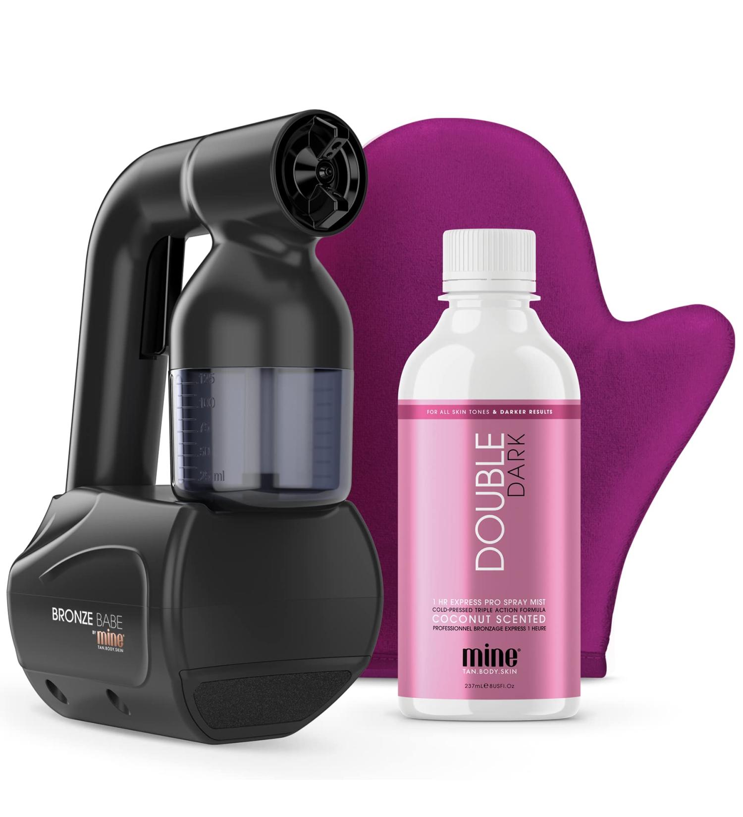 MineTan Bronze Babe Home Spray Tanning Kit - Double Dark 8oz Professional Solution with Mitt Applicator - Use with Tent/Machine for Self Body Tan - Buy Online on GoSupps.com