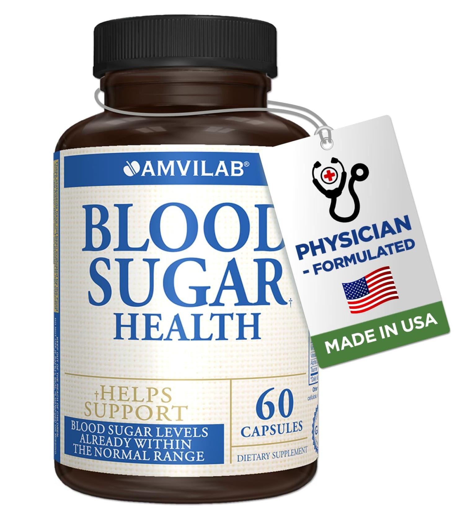 AMVILAB Blood Sugar Health Natural 20 Herbs and Vitamins with Cinnamon Alpha Lipoic Acid to Support Health Non-GMO for Men Women Supports Healthy Energy Levels - 60 Herbal Pills - 30 Day Supply - Buy Online on GoSupps.com