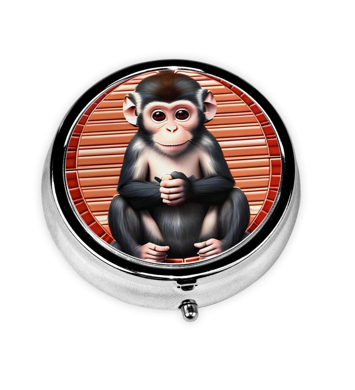 Silent Monkey Round Pill Box | 3 Compartment Travel Organizer | Portable Pill Storage for International Travel - Buy Online on GoSupps.com