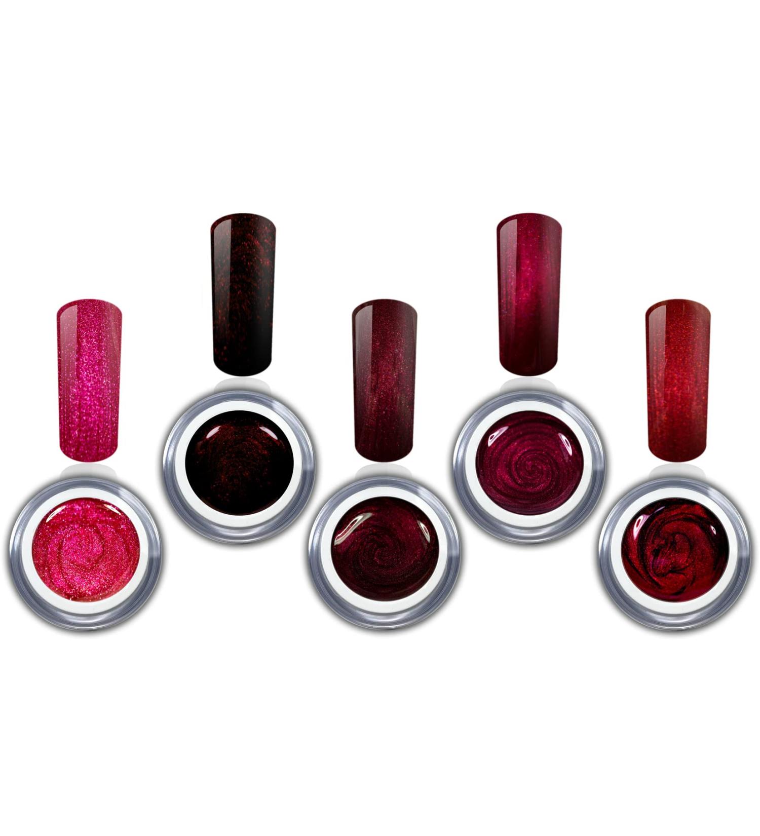 Premium Red Metallic & Glitter Color Gel Set - 5 x 5ml LED UV Nail Gels for Stunning Nail Designs | RM Beautynails - Buy Online on GoSupps.com