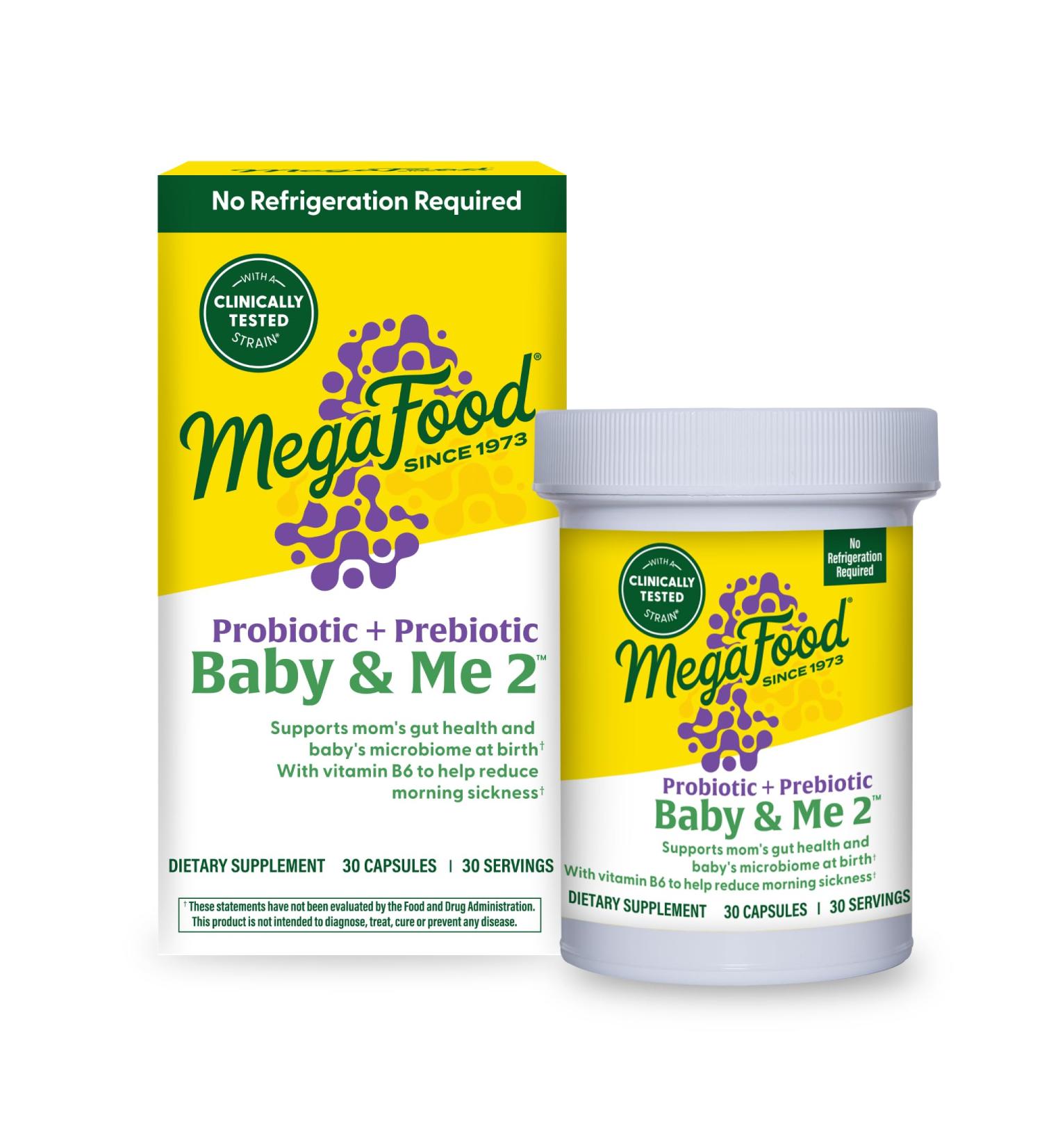 MegaFood Baby & Me 2 Prenatal Probiotic Vegetarian Pregnancy Prebiotics and Probiotics for Women Digestive Health & Immune Support with Vitamin B6 for Morning Sickness Relief 30 Capsules - Buy Online on GoSupps.com