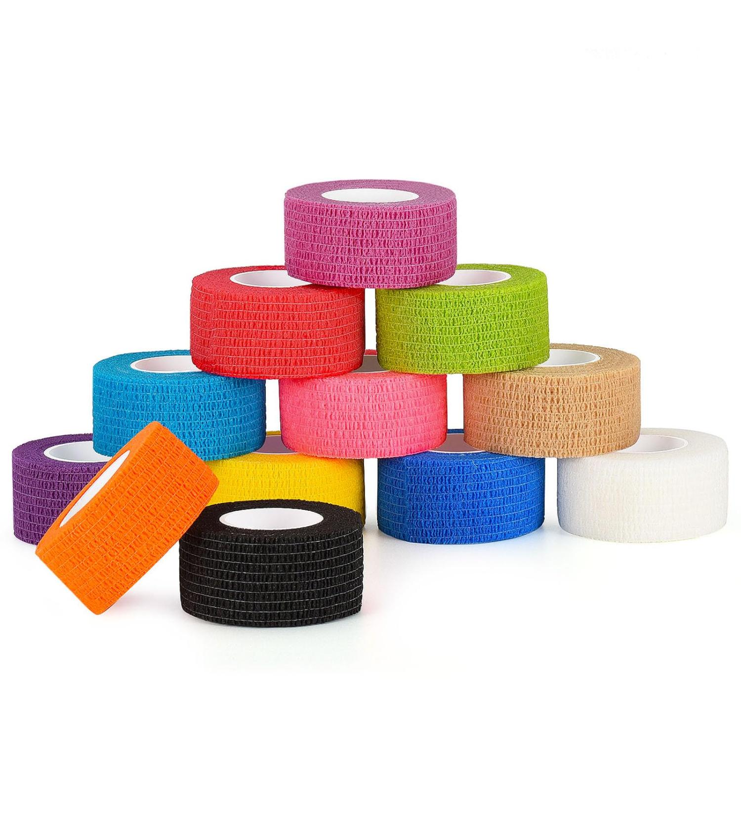 Sagafly Self-Adhering Bandage - 12 Rolls 2.5cm x 4.5m | Elastic First Aid Finger Tape Koh siver Bandage for Easy Fixing & Mixed Colors - Buy Online on GoSupps.com