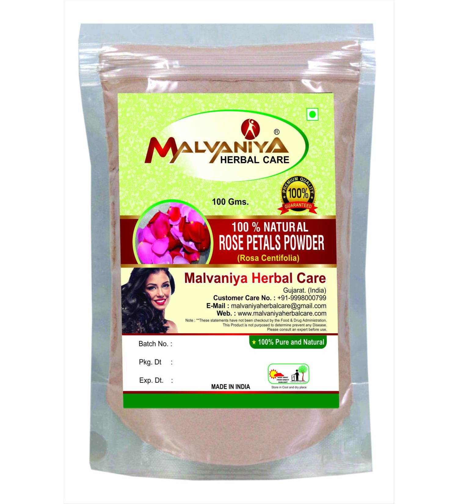 100% Natural Rose Petals (ROSA CENTIFOLIA) Powder for GLOWING PINK SKIN NATURALLY by Malvaniya Herbal Care (100 g) (Only For External Use)