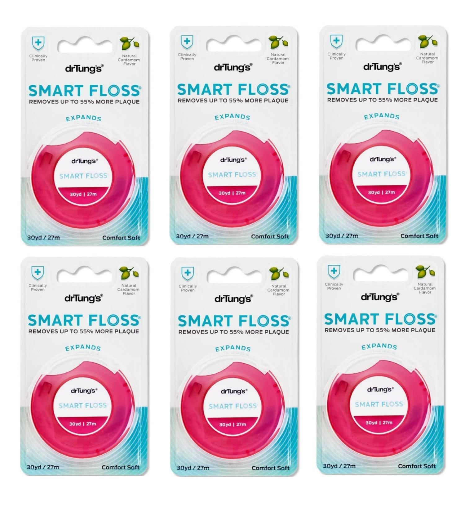 DrTung's Smart Floss - Natural Cardamom Flavored Dental Floss, PTFE & PFAS Free, Gentle on Gums, Expands & Stretches, BPA Free (Pack of 6) - Buy Online on GoSupps.com
