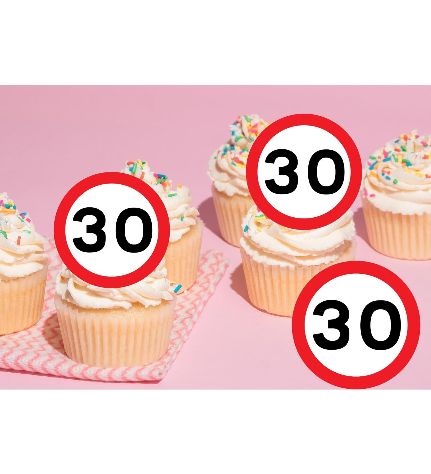 20 x EDIBLE PERSONALISED 30TH BIRTHDAY cupcake toppers wafer/icing uncut ROAD SIGN (WAFER CARD)