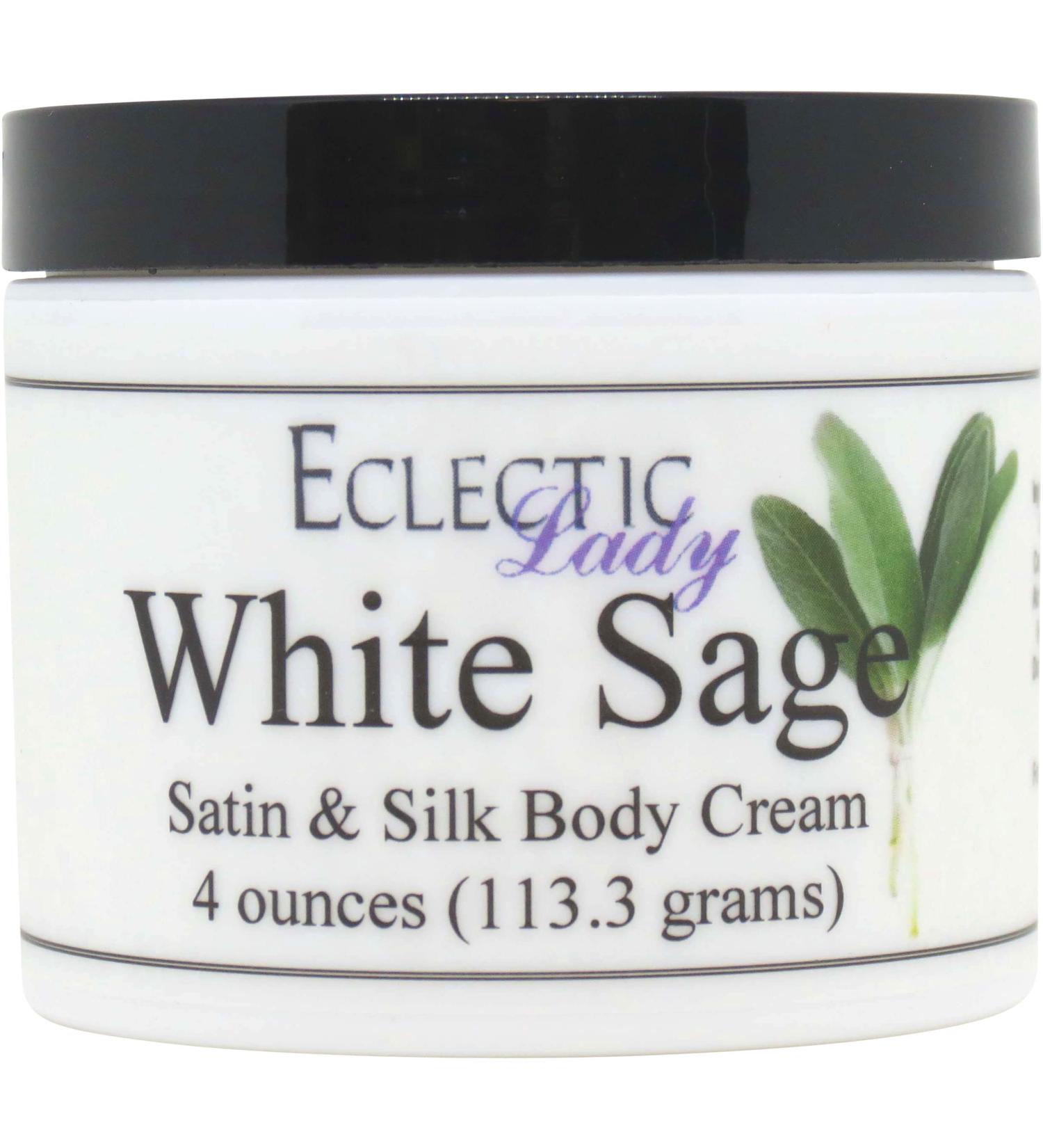 Eclectic Lady White Sage Satin and Silk Cream Body Cream Body Lotion 4 oz - Shea Butter Aloe Silk Amino Acids Vitamin E Phthalate-Free Handcrafted in USA - Perfect For Women 4 Ounce (Pack of 1)