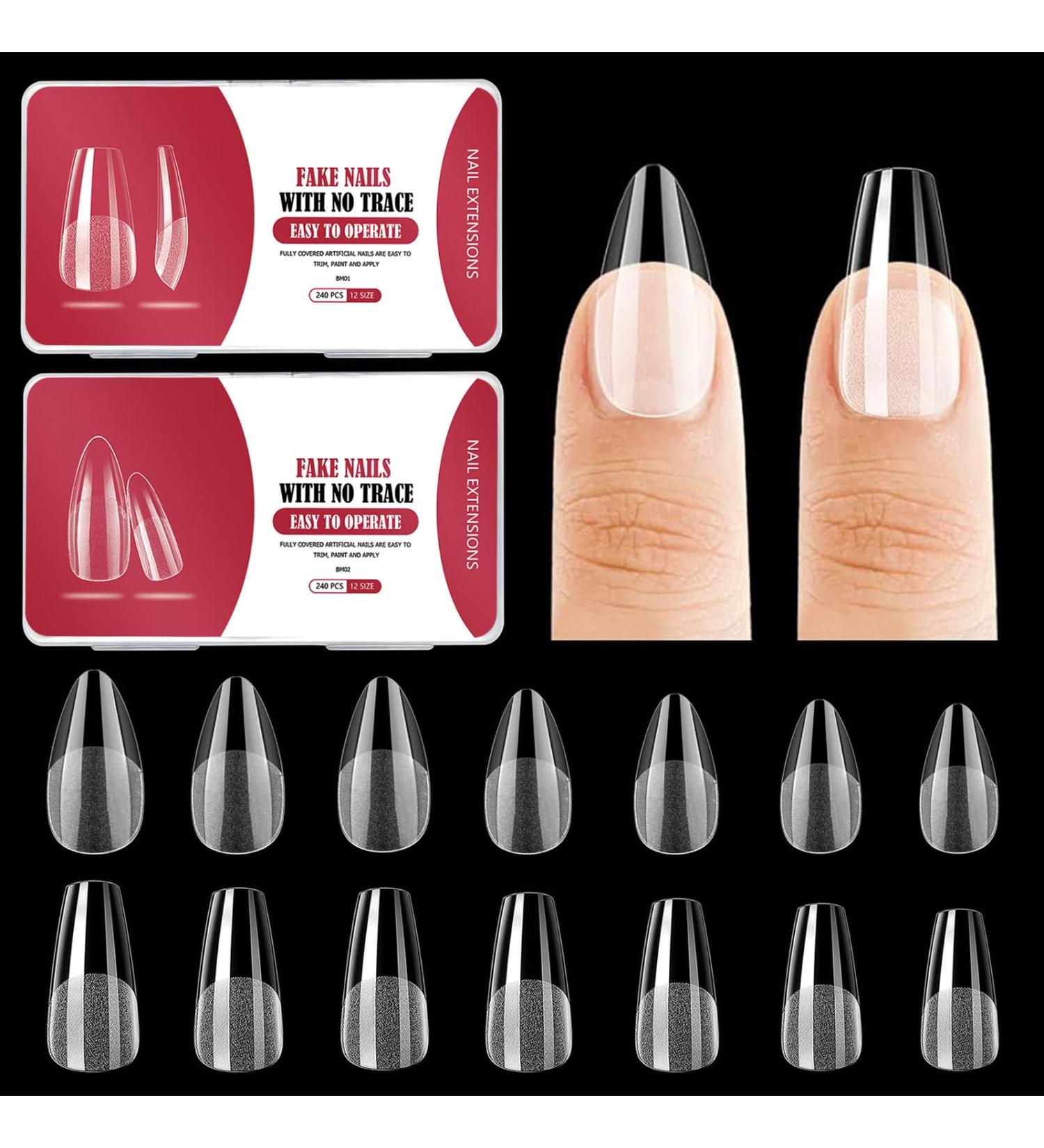240 Pieces Half-Matte Nail Tips - Pre-Shaped Gelly Nails in 12 Sizes for Medium Coffin & Almond Shapes - International Shipping Available - Buy Online on GoSupps.com