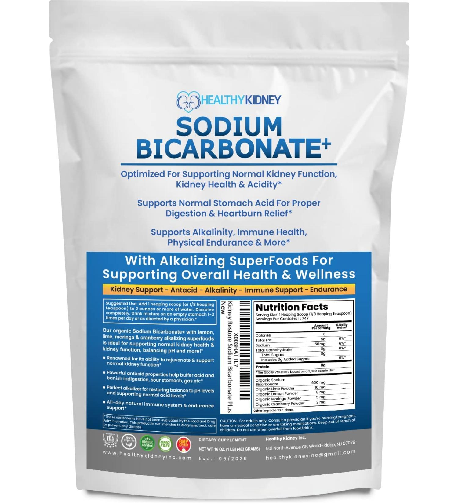 Alkaline Sodium Bicarbonate Supplement 1.5 LB - Kidney Support, Stomach Acid Neutralizer, Immune Antacid - Buy Online on GoSupps.com