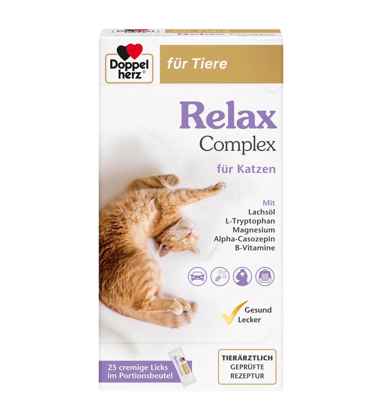Doppelherz Relax Complex for Cats - 25 Creamy Licks with Alpha-Casozepine & L-Tryptophan for Mental Well-Being - International Shipping Available - Buy Online on GoSupps.com