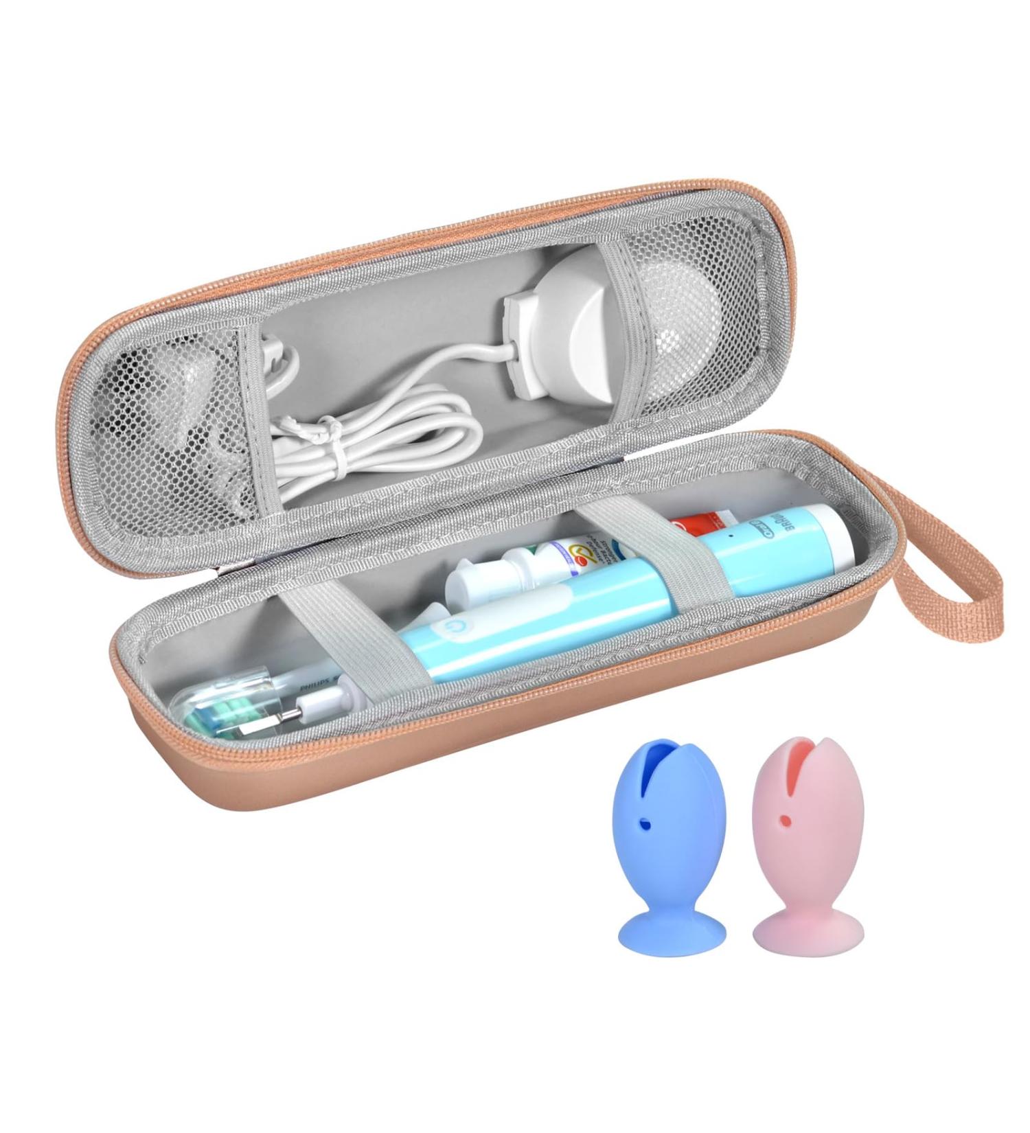 Portable Electric Toothbrush Travel Case for Oral-B & Philips Sonicare | Hard Shell Bag with 2 Silicone Caps - Rose Gold - Buy Online on GoSupps.com
