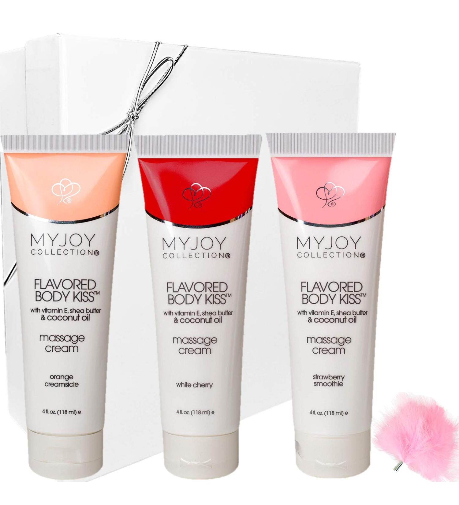Flavored Body Kiss Edible Massage Cream for Sensual Massage Strawberry White Cherry and Orange with Nourishing Coconut Oil Shea Butter PH Balanced Boxed for Gifting - Buy Online on GoSupps.com