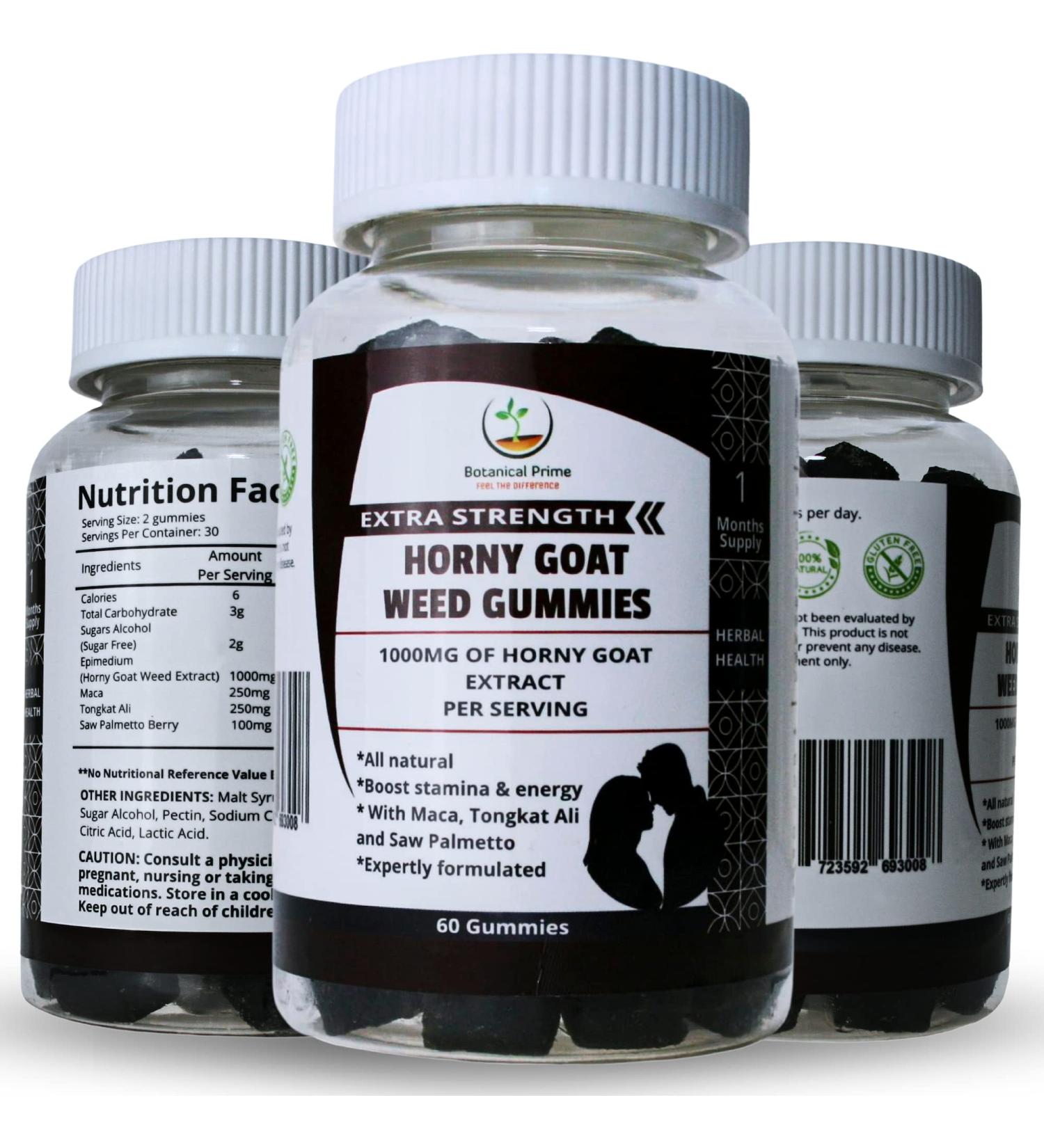 Potent Horny Goat Weed Gummies for Men & Women | Natural Energy Booster & Performance Support | 1000MG Maximum Strength with Maca, Tongkat Ali & Saw Palmetto | Made in USA - Buy Online on GoSupps.com