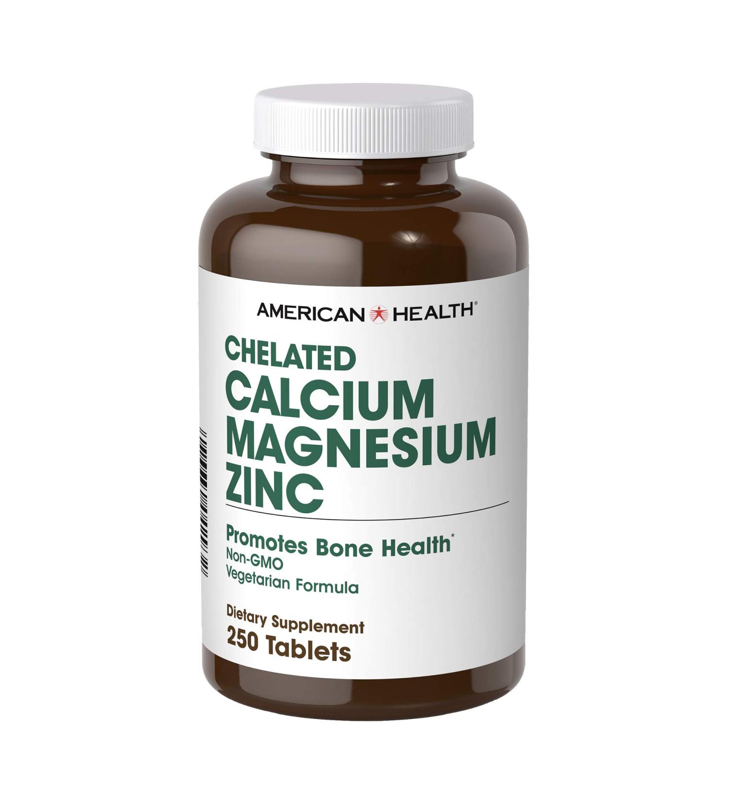 American Health Chelated Calcium Magnesium Zinc - 250 Tablets for Bone Health & Wellness - Buy Online on GoSupps.com
