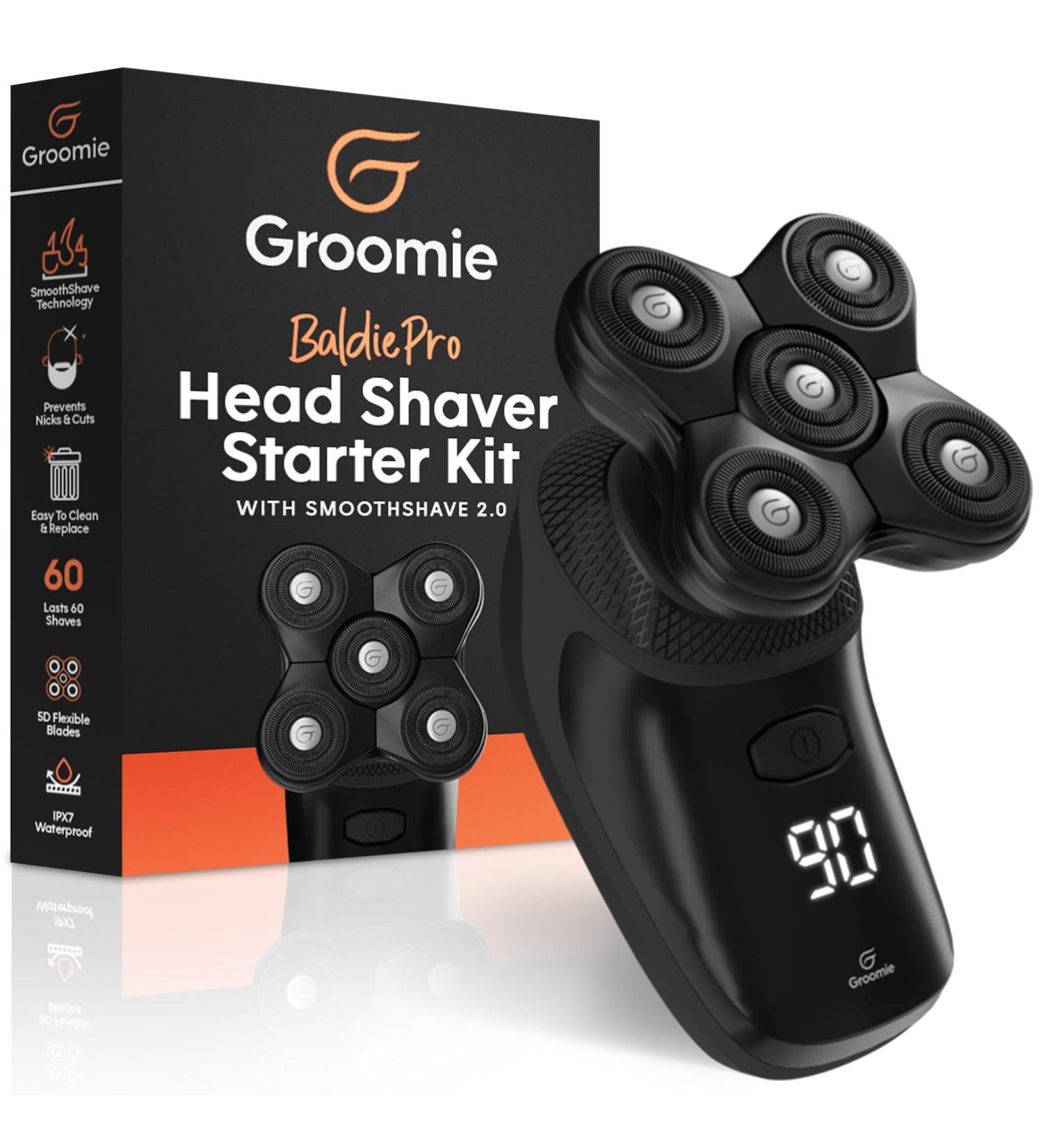 Buy Groomie Cordless Bald Head Shaver for Men - BaldiePro Grooming Kit with SmoothShave Blade 2.0 Cleaning Brush & Charger - International Shipping Available - Buy Online on GoSupps.com