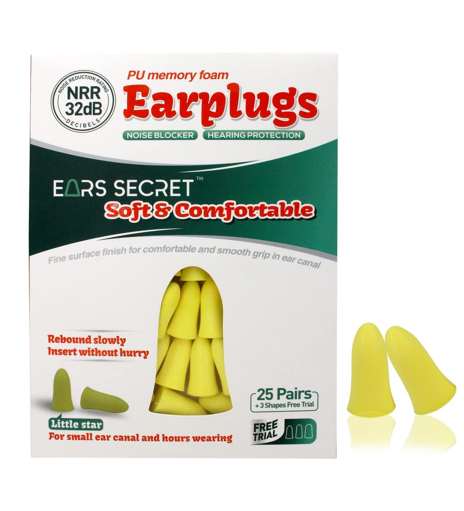EARS SECRET Small Size Foam Ear Plugs 25+3 Pairs - 37dB Noise Reduction for Sleeping, Travel, Concerts - Comfortable and Compact Design for Small Ear Canals - Buy Online on GoSupps.com