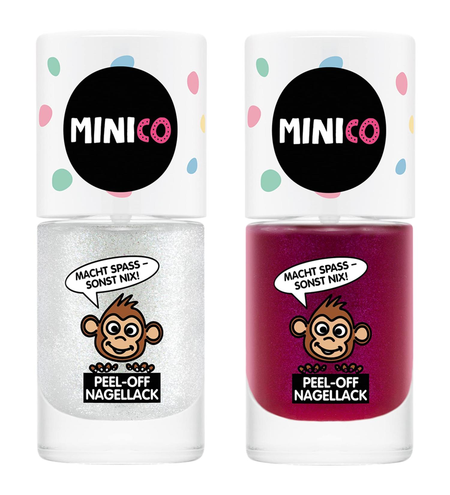 Minico Premium Kinder Nailack 2 Set - Glitzer & Pink Dermatologically Tested Vegan Sustainable Water-Based Peel-Off Nail Polish for Kids - 2 Pack - Buy Online on GoSupps.com
