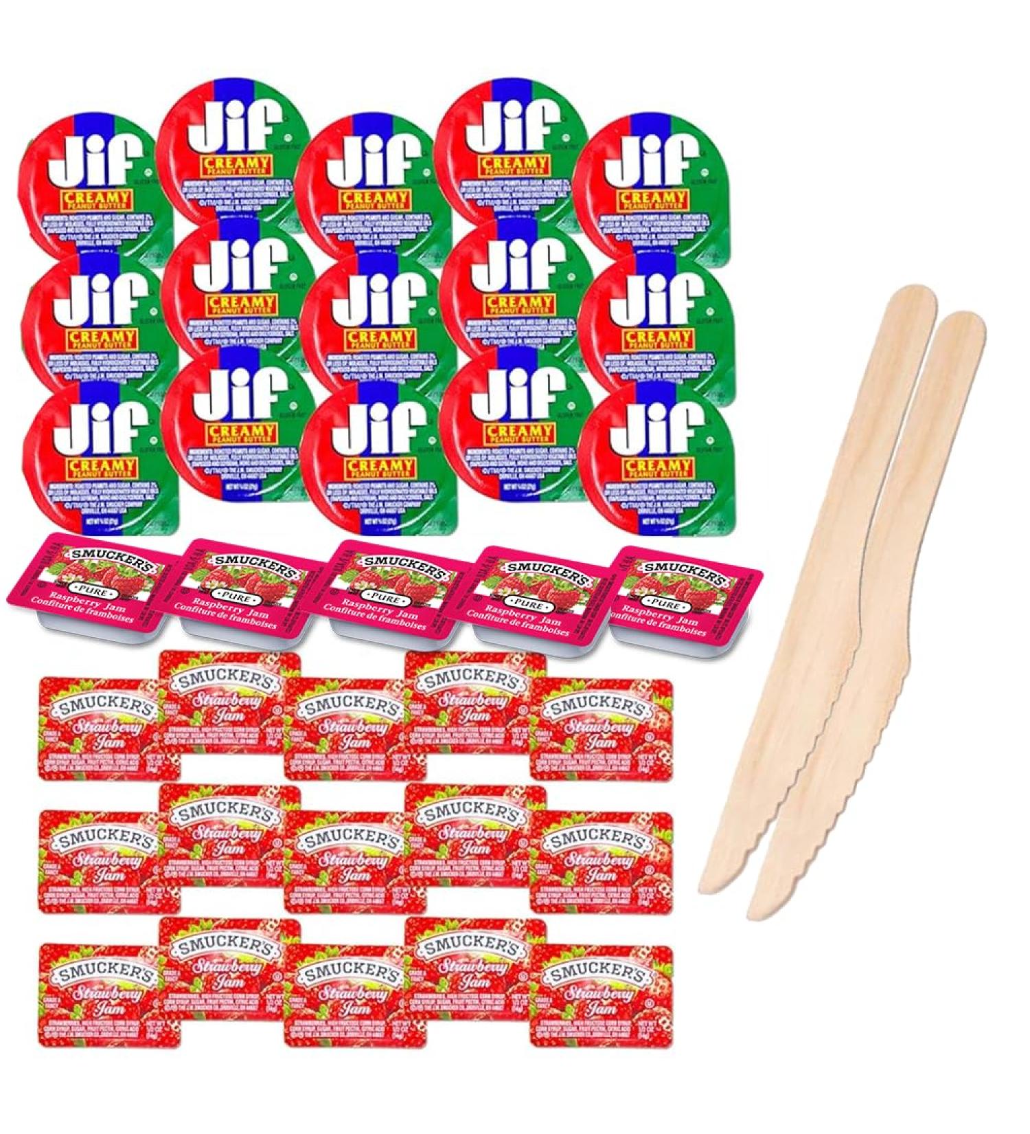 Jif Peanut Butter + Raspberry & Strawberry Jelly Pack - 30 Snack Savvy Delights: 10 Strawberry Jelly & 10 Raspberry Jam Cups 10 Peanut Butter Spread - On-The-Go Portion Control Pack for Travelers & Meal Prep 30 Gobelet de Confiture au fraise framboise et  - Buy Online on GoSupps.com