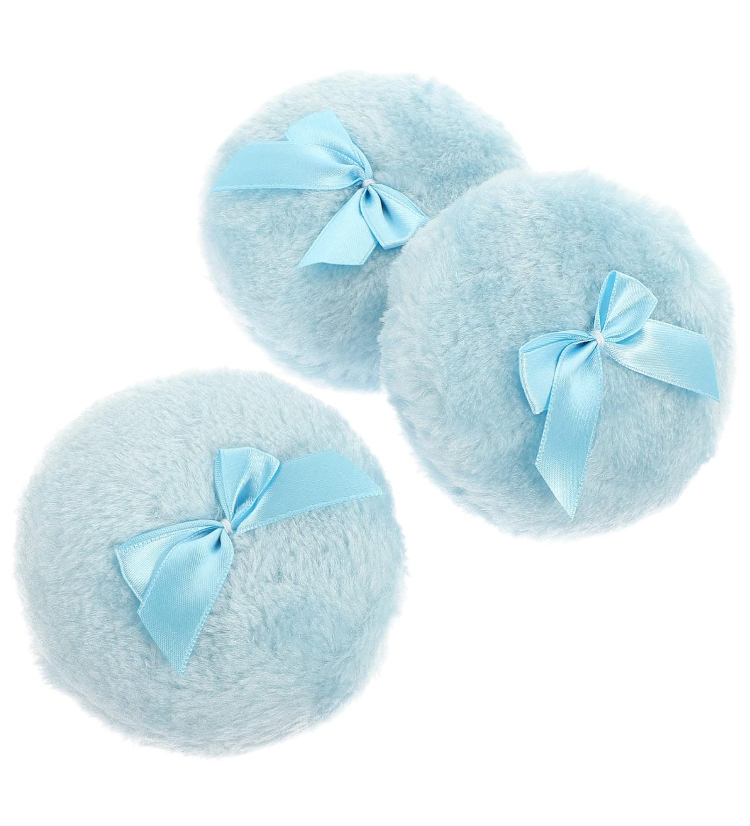 Buy Beavorty Large Fluffy Powder Puff Set - 3 Round Loose Powders with Ribbon Bow Handle | Sky Blue - Perfect for Face & Body - Buy Online on GoSupps.com