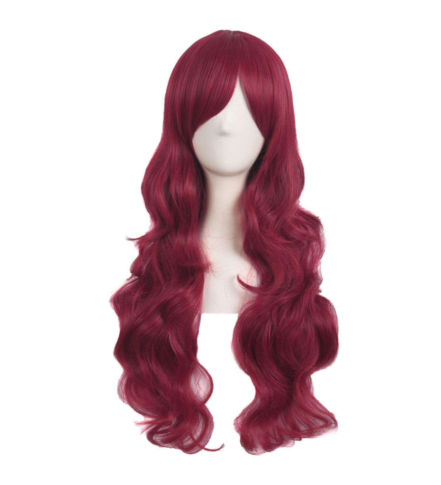 MapofBeauty 28 Inch Red Long Curly Synthetic Wig with Side Bangs for Women - Buy Online on GoSupps.com
