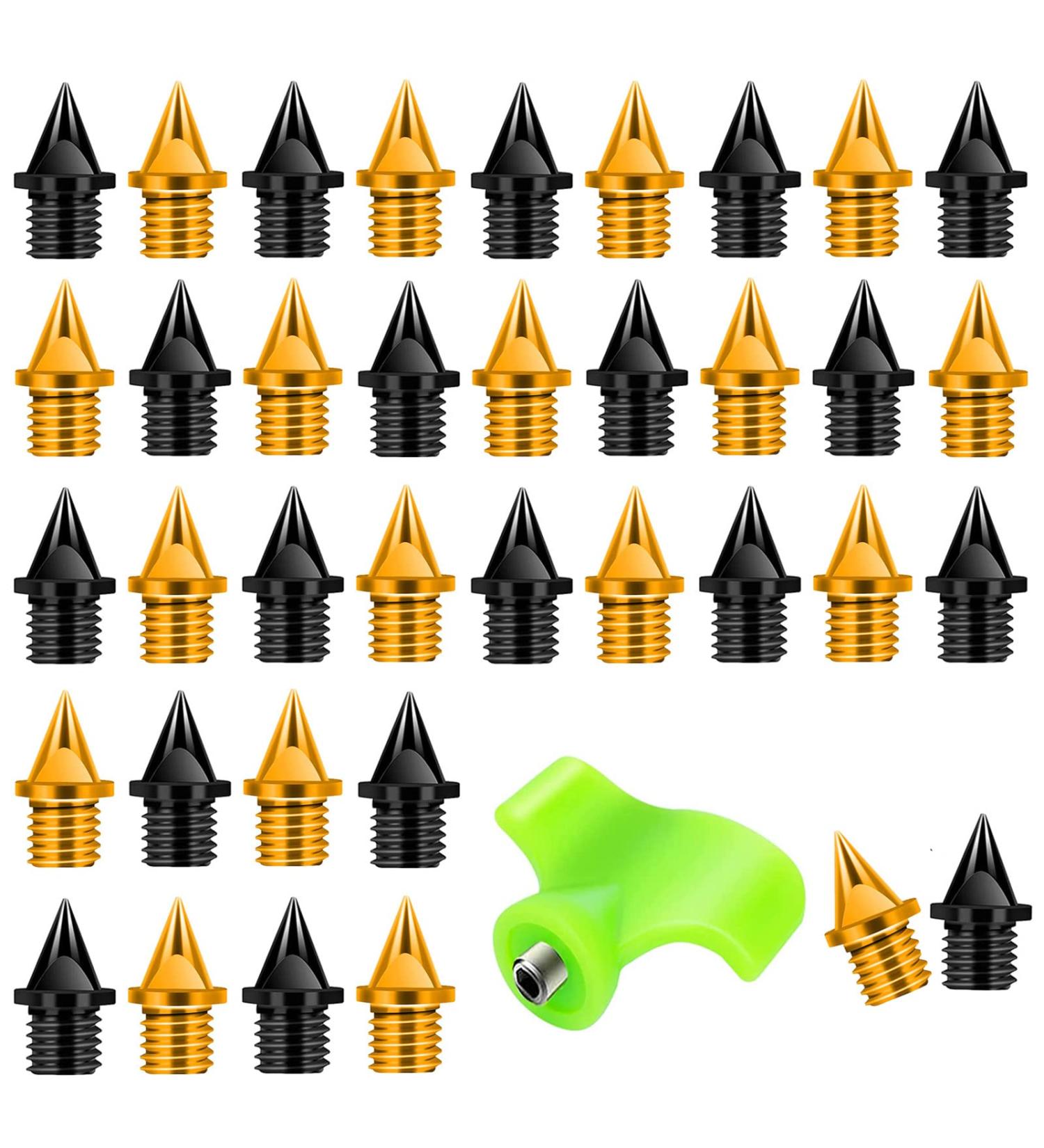 SUIGREOY 1/4 Inch Carbon Steel Track Spikes - 110 Pack | Lightweight Spikes for Track & Field Sprinting - Black/Gold - Buy Online on GoSupps.com