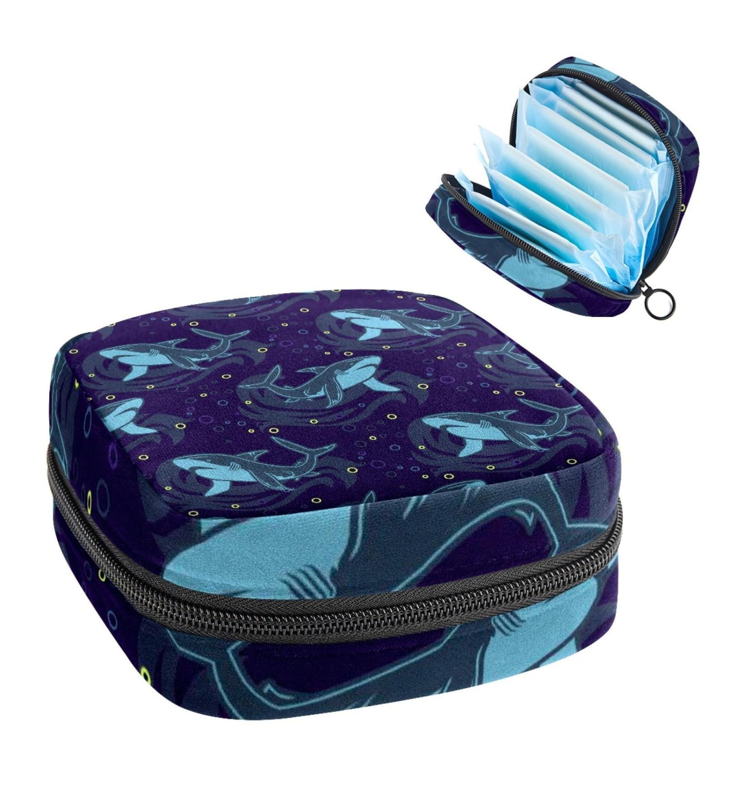 Cartoon Shark Pattern Menstrual Pad Storage Bag - Portable Sanitary Napkin Pouch for Teen Girls and Women (Color 5) - Buy Online on GoSupps.com