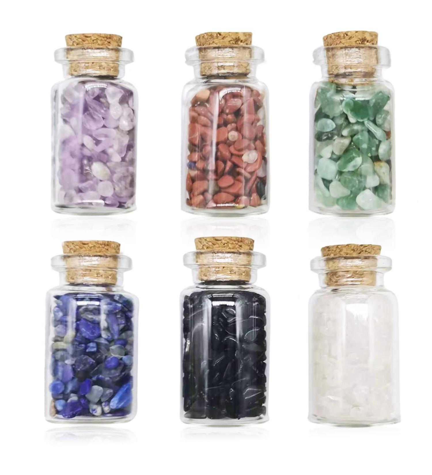 6pc Healing Crystals Gemstone Bottles Set in Wooden Box - Witchcraft Supplies for Reiki, Meditation, and Chakra Balancing - Buy Online on GoSupps.com