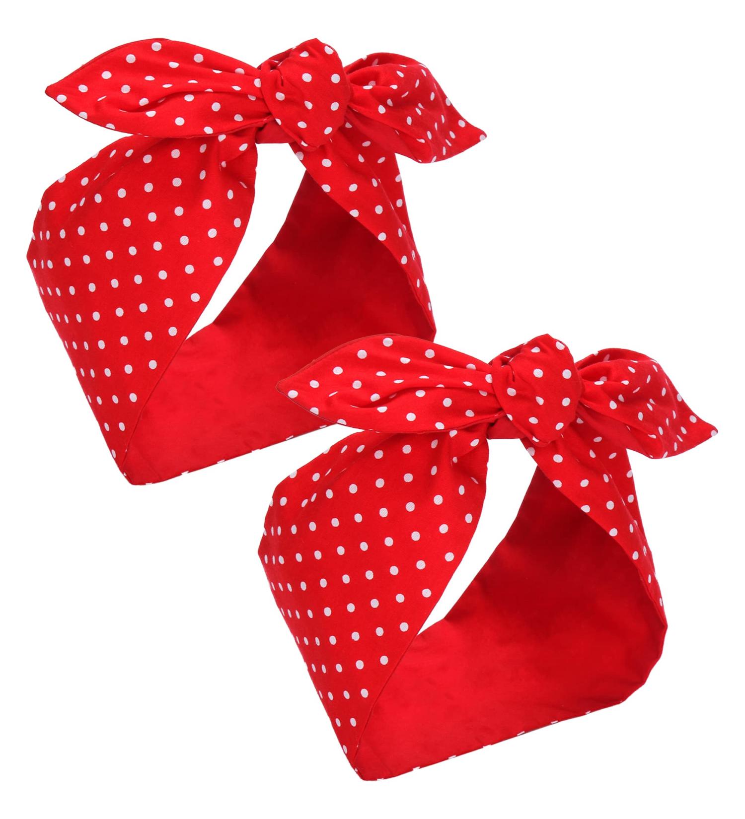 Sea Team 2-Pack Red & White Polka Dot Cotton Headband Bows - Double Wide Headwrap Bands - Buy Online on GoSupps.com