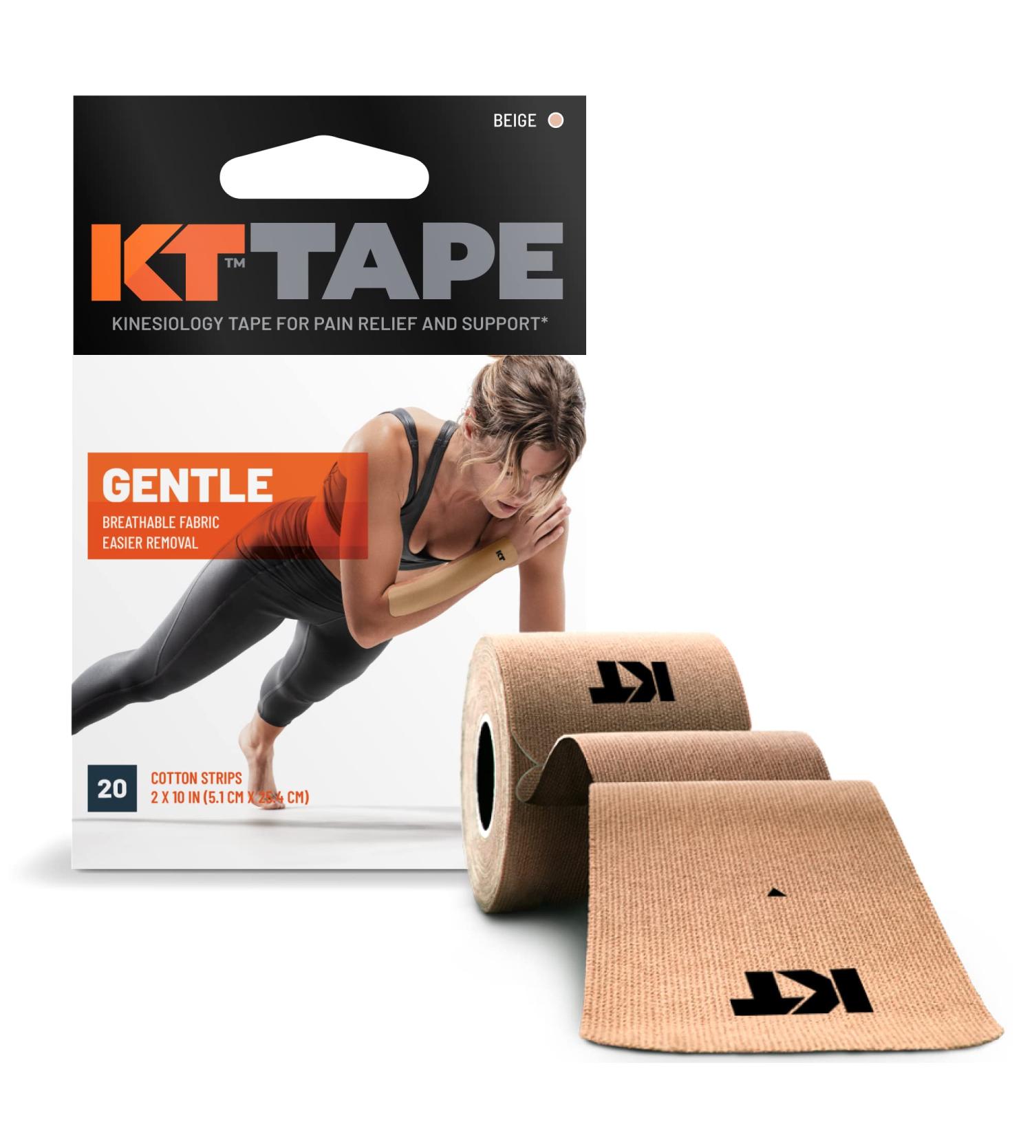 KT Tape Kinesiology Athletic Tape Gentle Adhesive for Sensitive Skin 20 Count 10" Precut Strips Beige - Buy Online on GoSupps.com