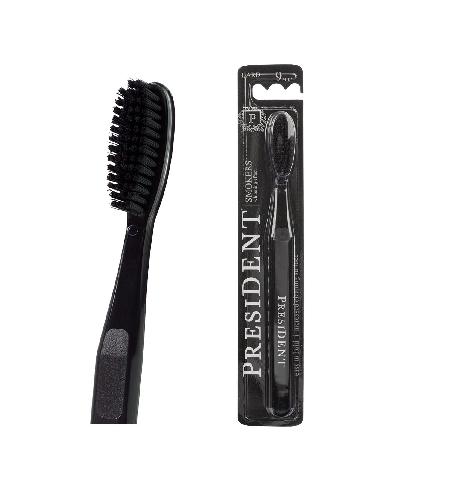 PRESIDENT Smokers Toothbrush - 9 MIL (Black/Black) | Best for Smokers & Stubborn Stains - International Shipping Available - Buy Online on GoSupps.com