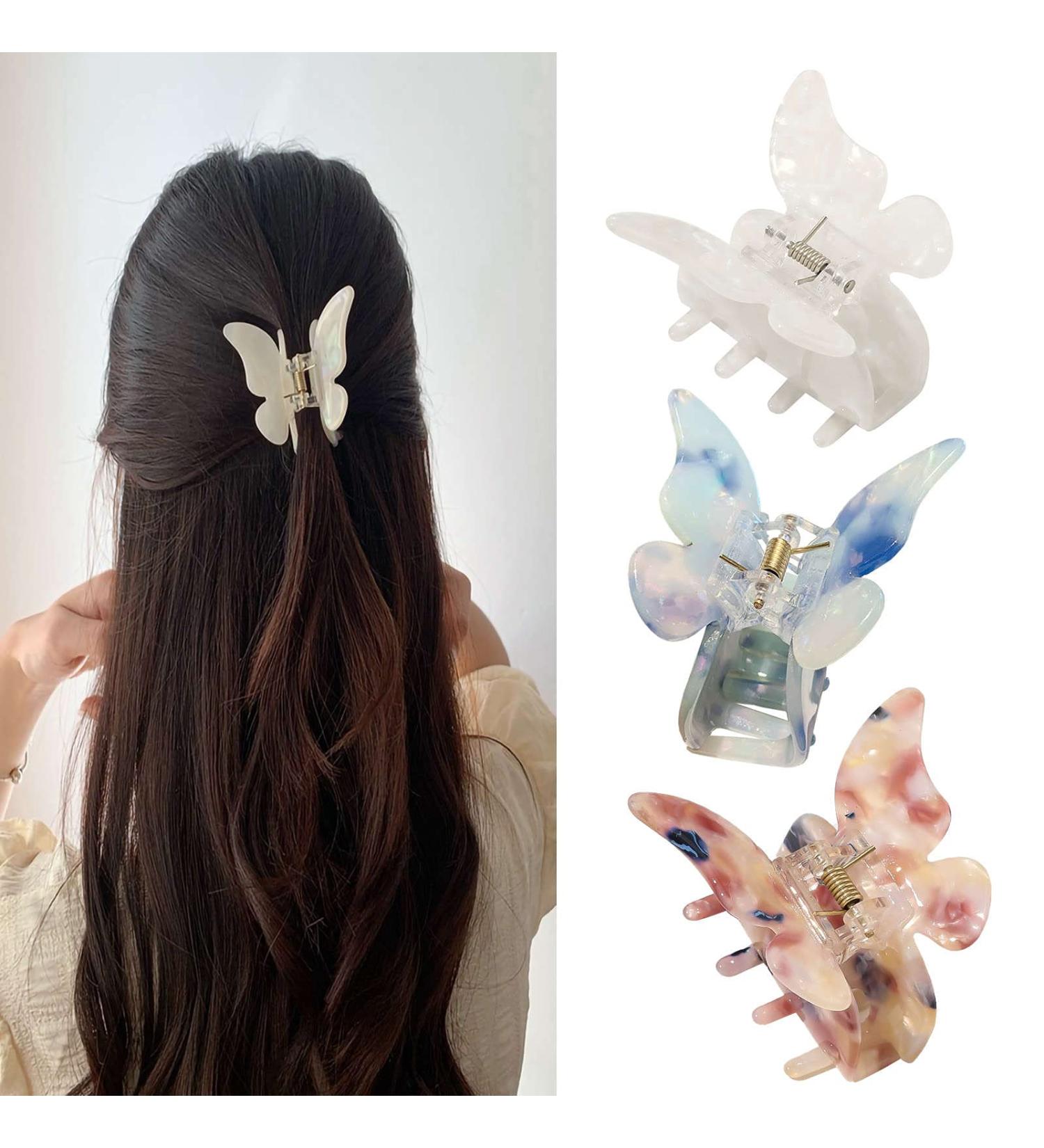 Butterfly Hair Clips for Women - Medium Acrylic Glitter Clips (3 Pieces) - Stylish & Trendy Accessories for Girls - Buy Online on GoSupps.com