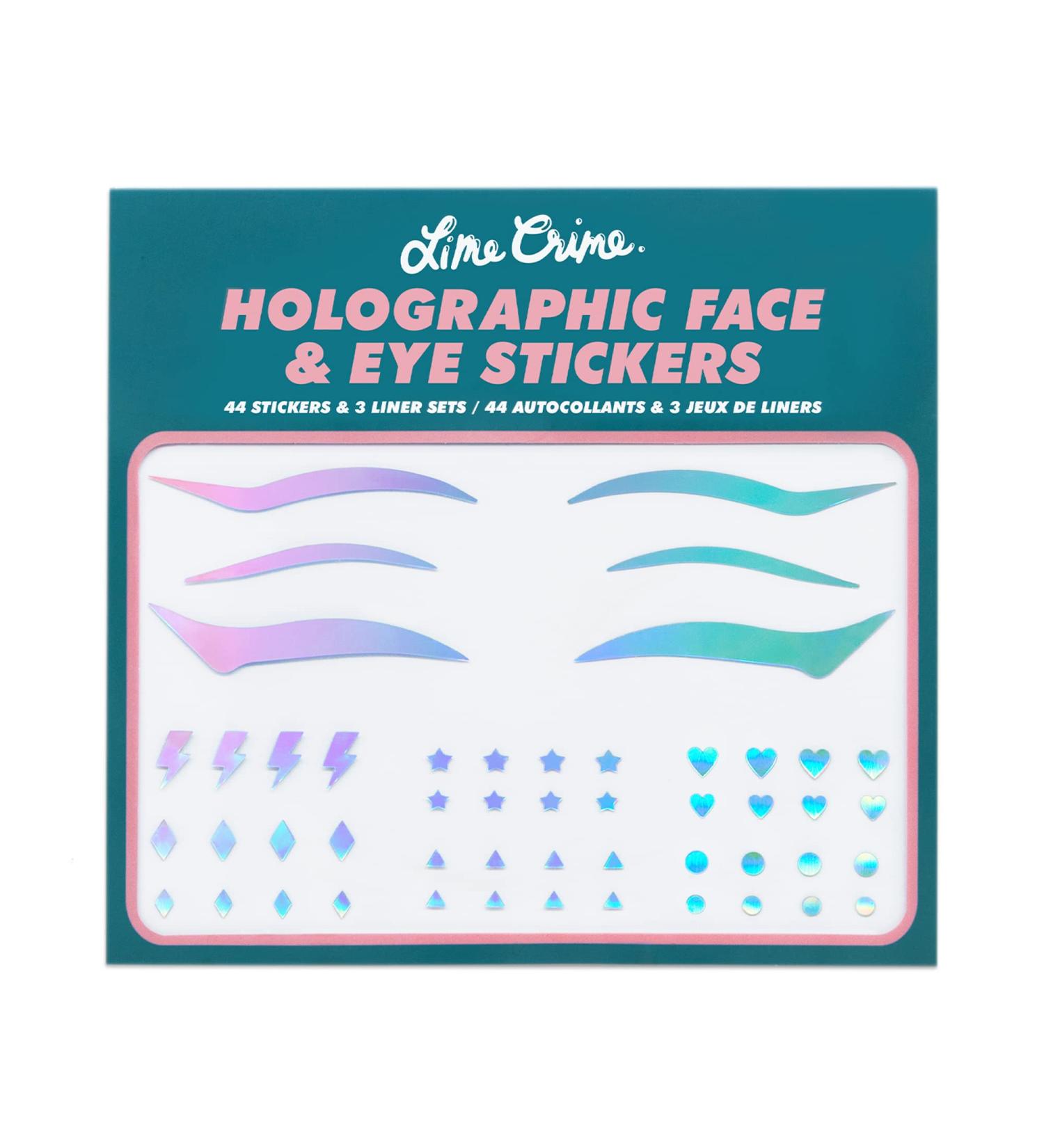 Lime Crime Holographic Face & Eye Stickers - 3 Eyeliner Sets, 44 Self Adhesive Designs - Waterproof for Party, Rave, Festival - Vegan & Cruelty-Free - Buy Online on GoSupps.com