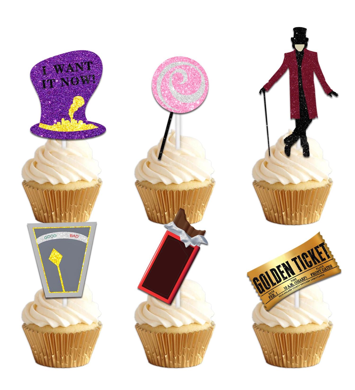 Dessert Cupcake Topper Pick for Handsome Sir Chocolate Adventure Fantasy Comedy Theme Decorations Men Women Boys Girls Happy Birthday Party Decor Supplies Black Glitter - Buy Online on GoSupps.com
